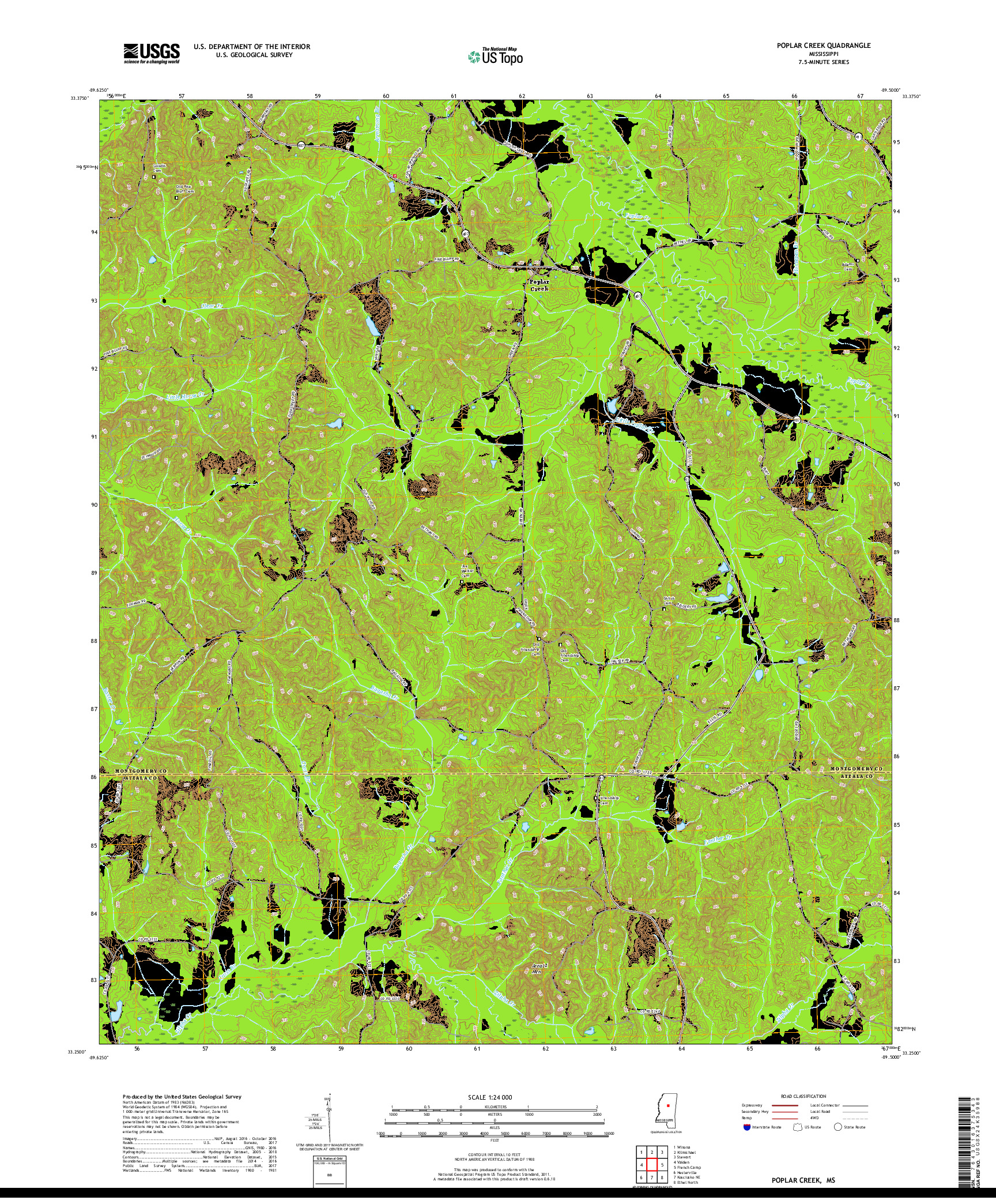 USGS US TOPO 7.5-MINUTE MAP FOR POPLAR CREEK, MS 2018