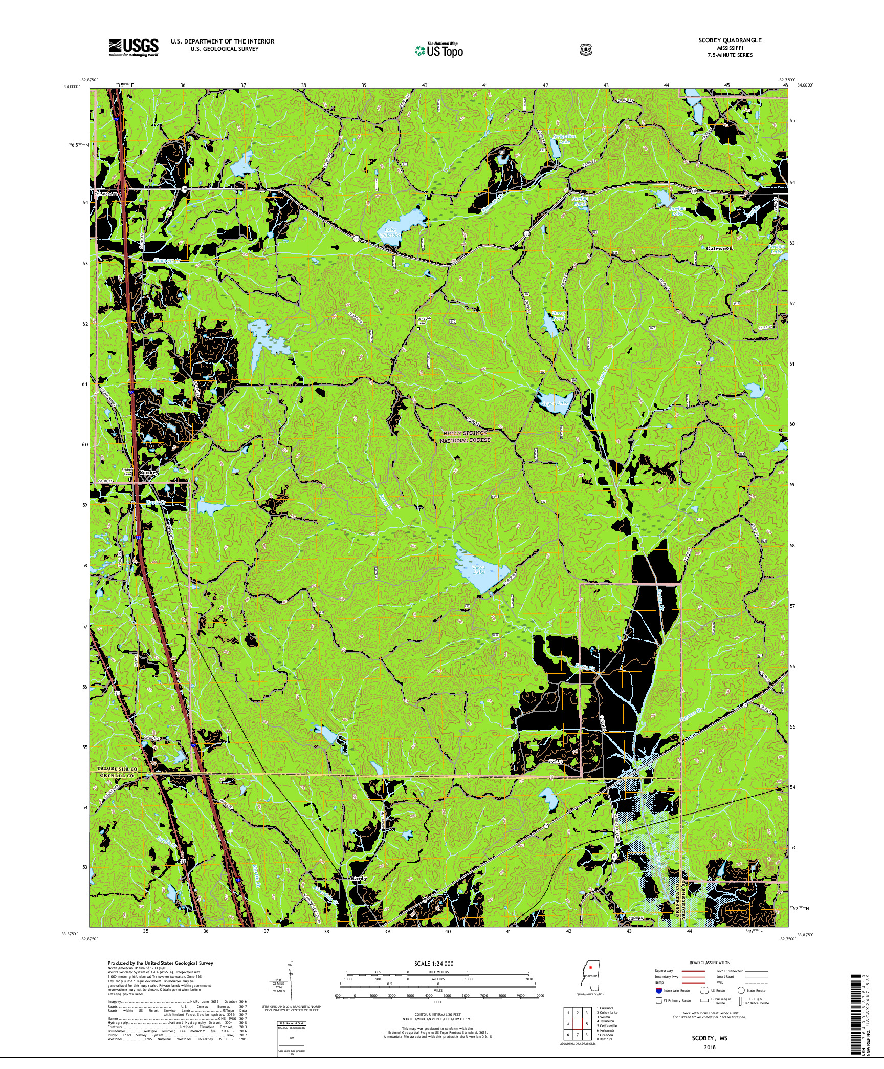 USGS US TOPO 7.5-MINUTE MAP FOR SCOBEY, MS 2018