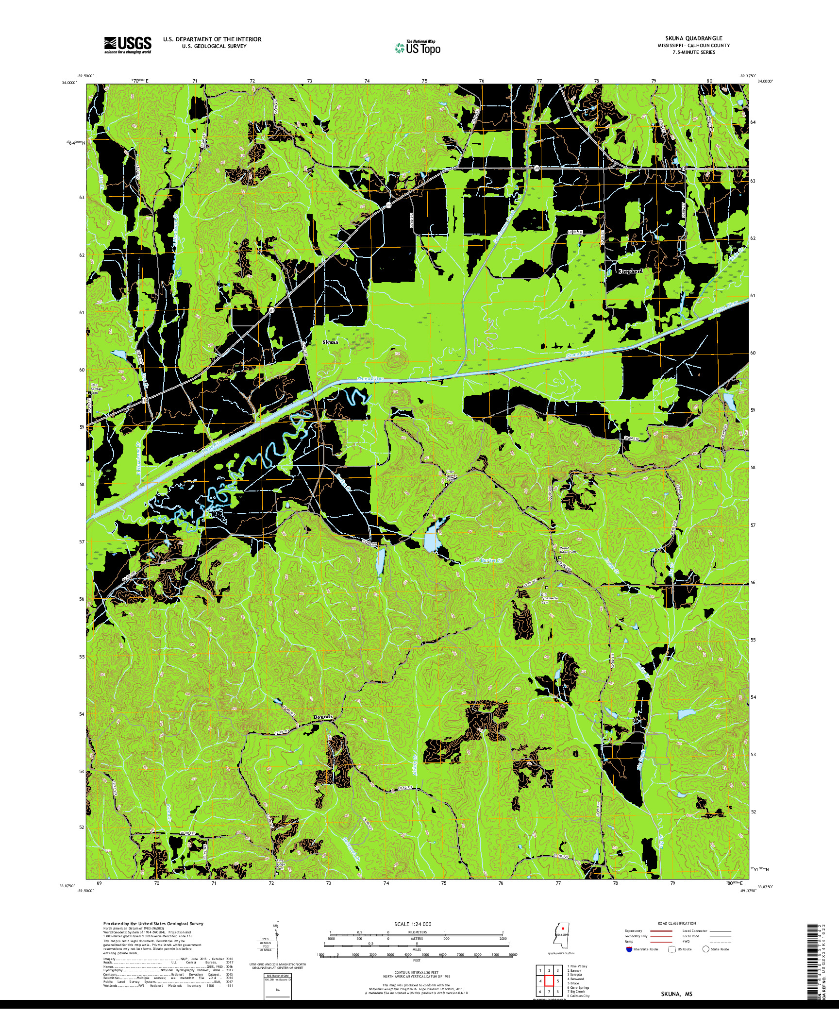 USGS US TOPO 7.5-MINUTE MAP FOR SKUNA, MS 2018