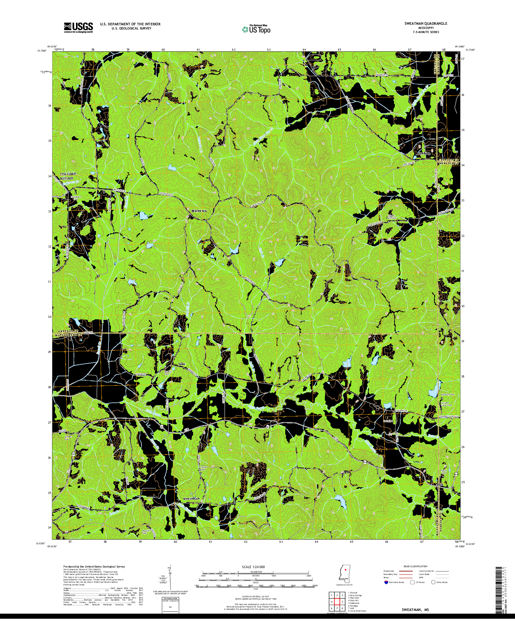 USGS US TOPO 7.5-MINUTE MAP FOR SWEATMAN, MS 2018