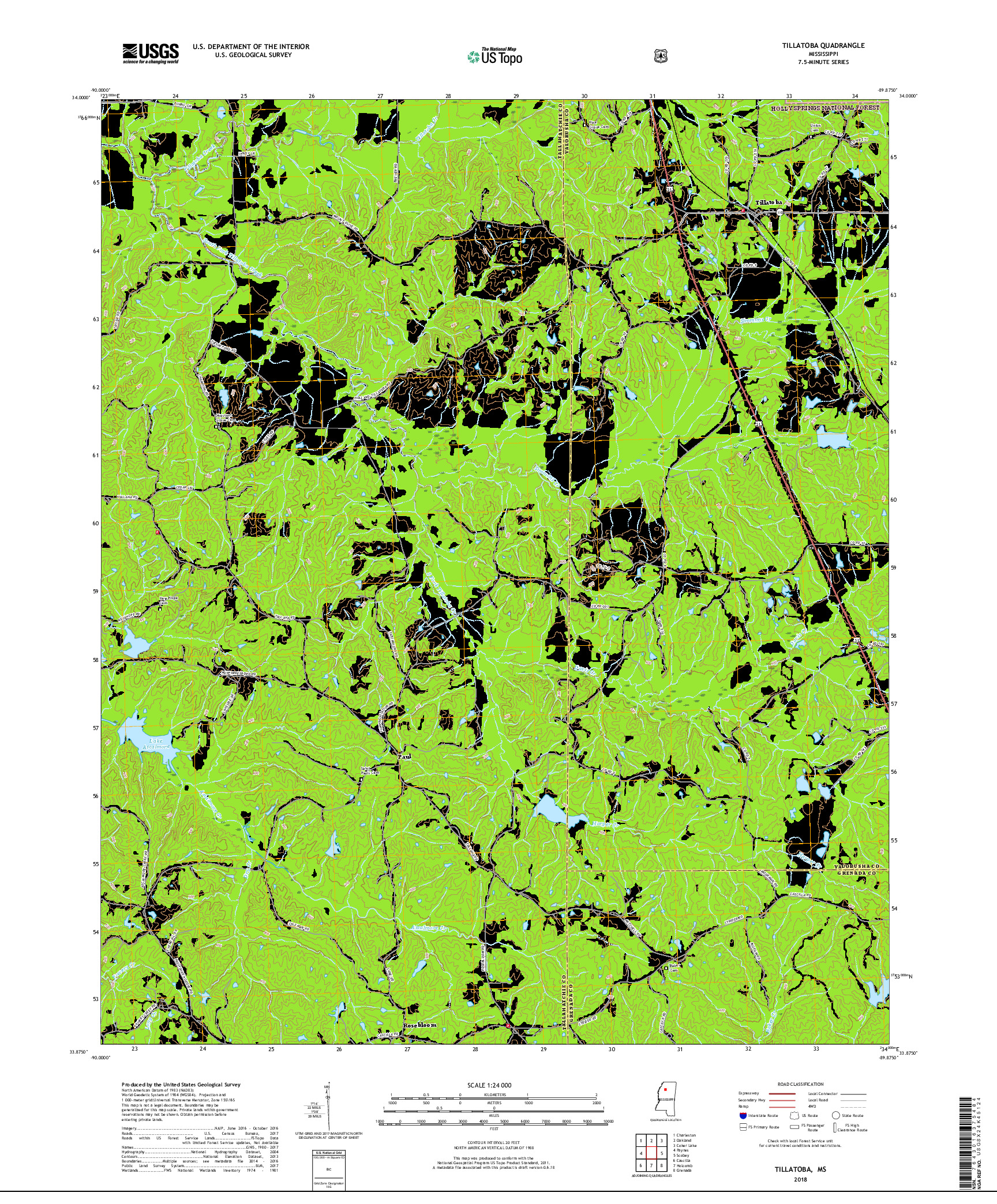 USGS US TOPO 7.5-MINUTE MAP FOR TILLATOBA, MS 2018