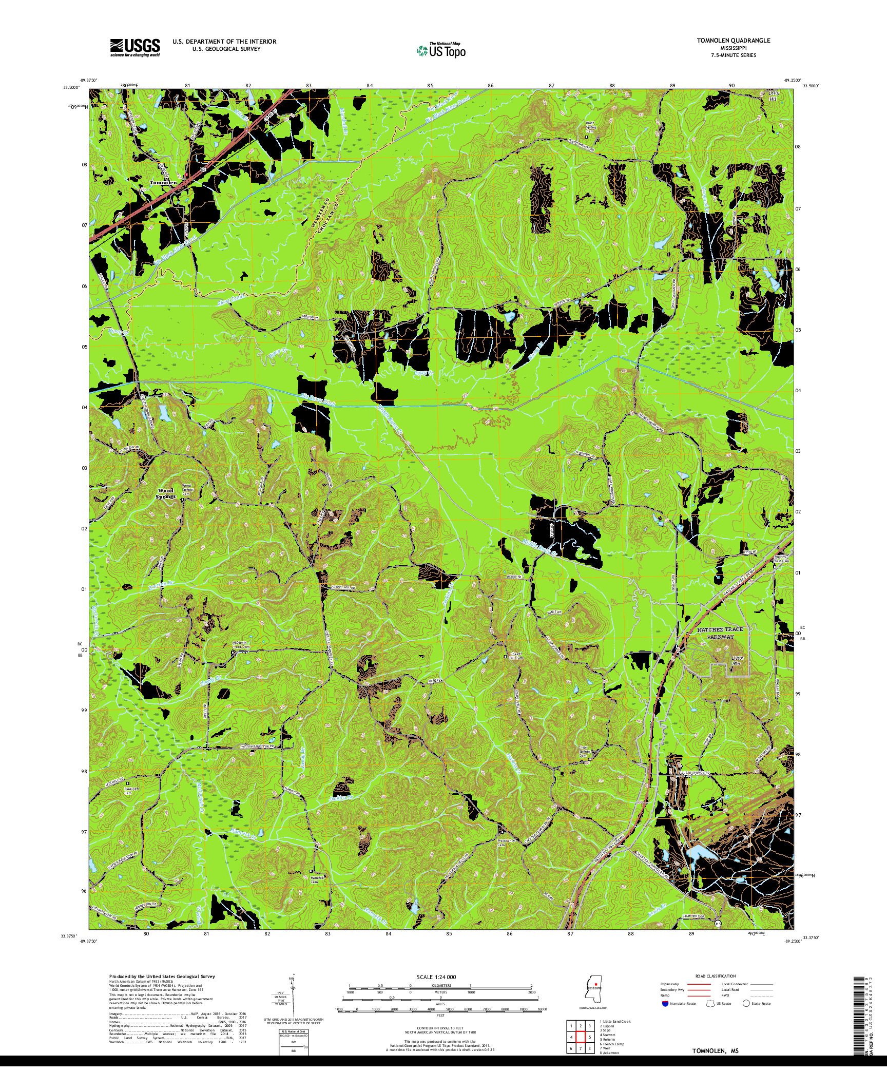 USGS US TOPO 7.5-MINUTE MAP FOR TOMNOLEN, MS 2018