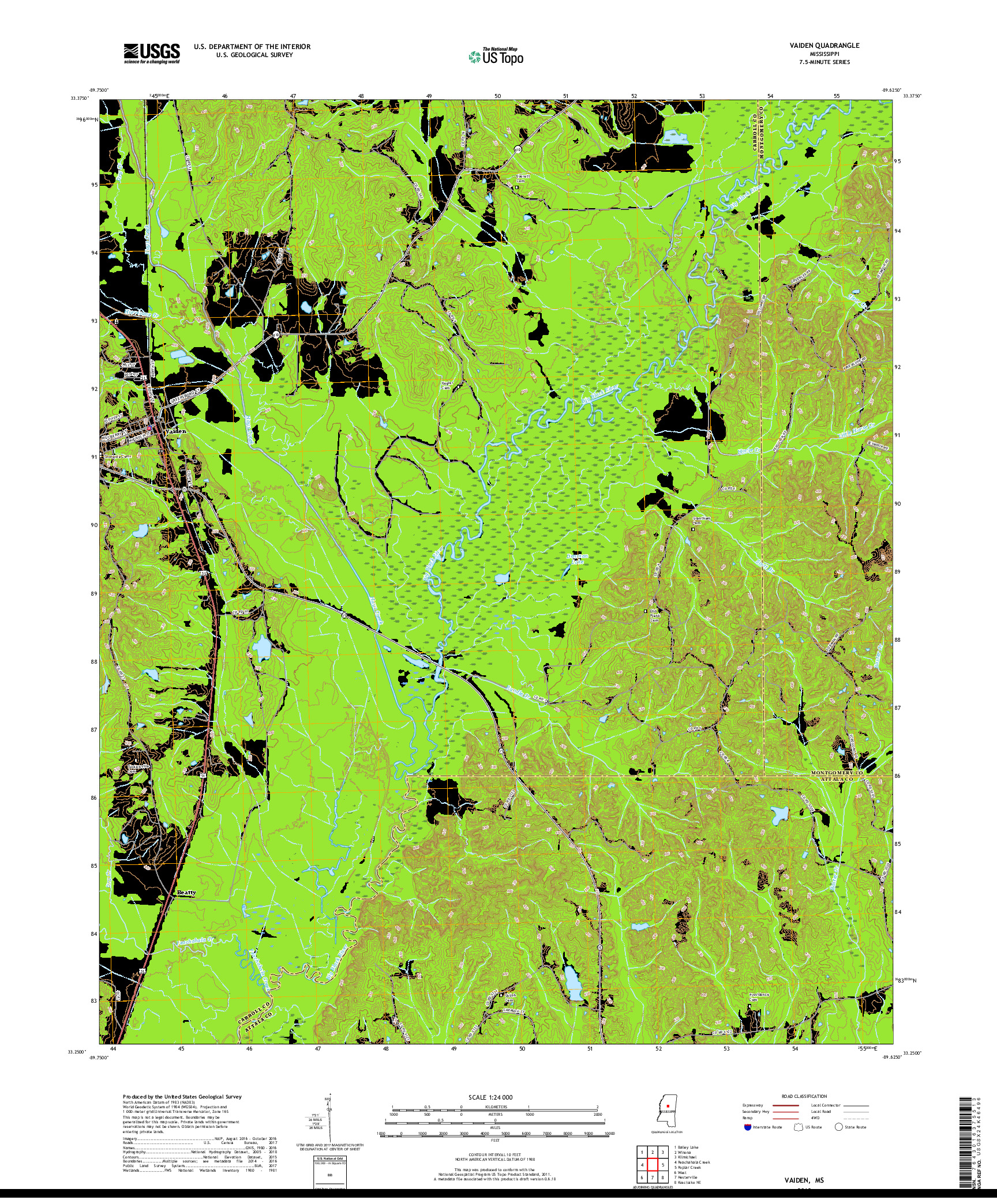 USGS US TOPO 7.5-MINUTE MAP FOR VAIDEN, MS 2018