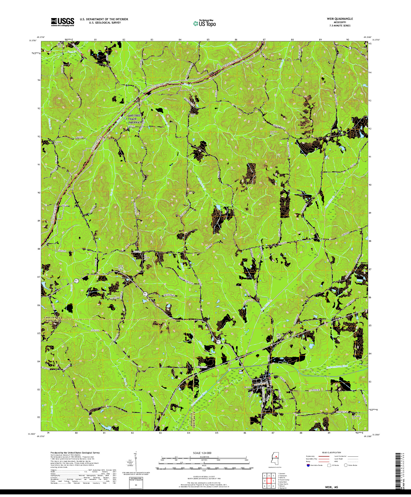 USGS US TOPO 7.5-MINUTE MAP FOR WEIR, MS 2018