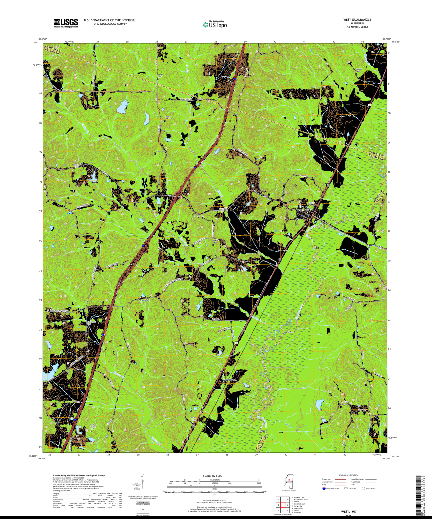 USGS US TOPO 7.5-MINUTE MAP FOR WEST, MS 2018