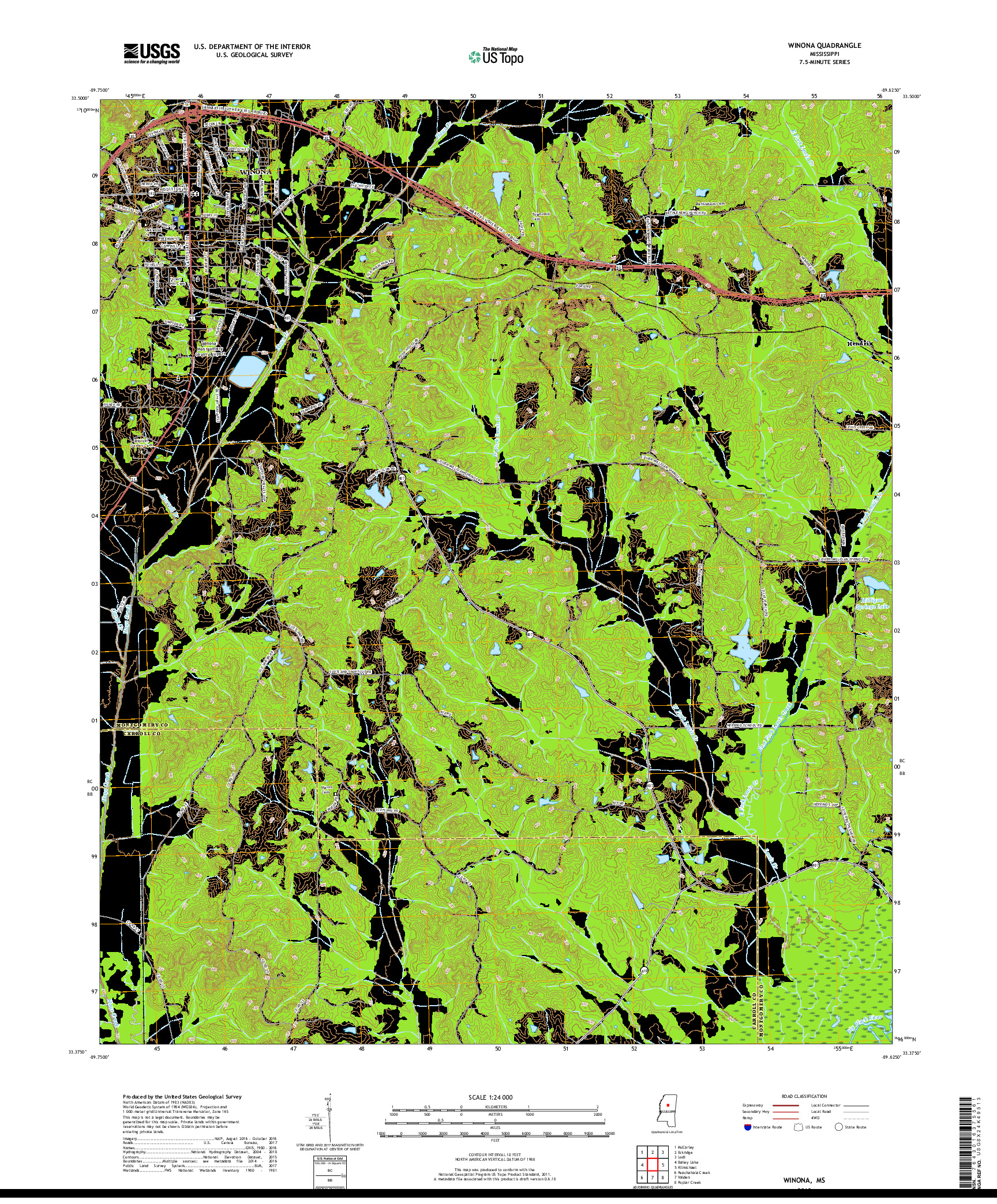 USGS US TOPO 7.5-MINUTE MAP FOR WINONA, MS 2018