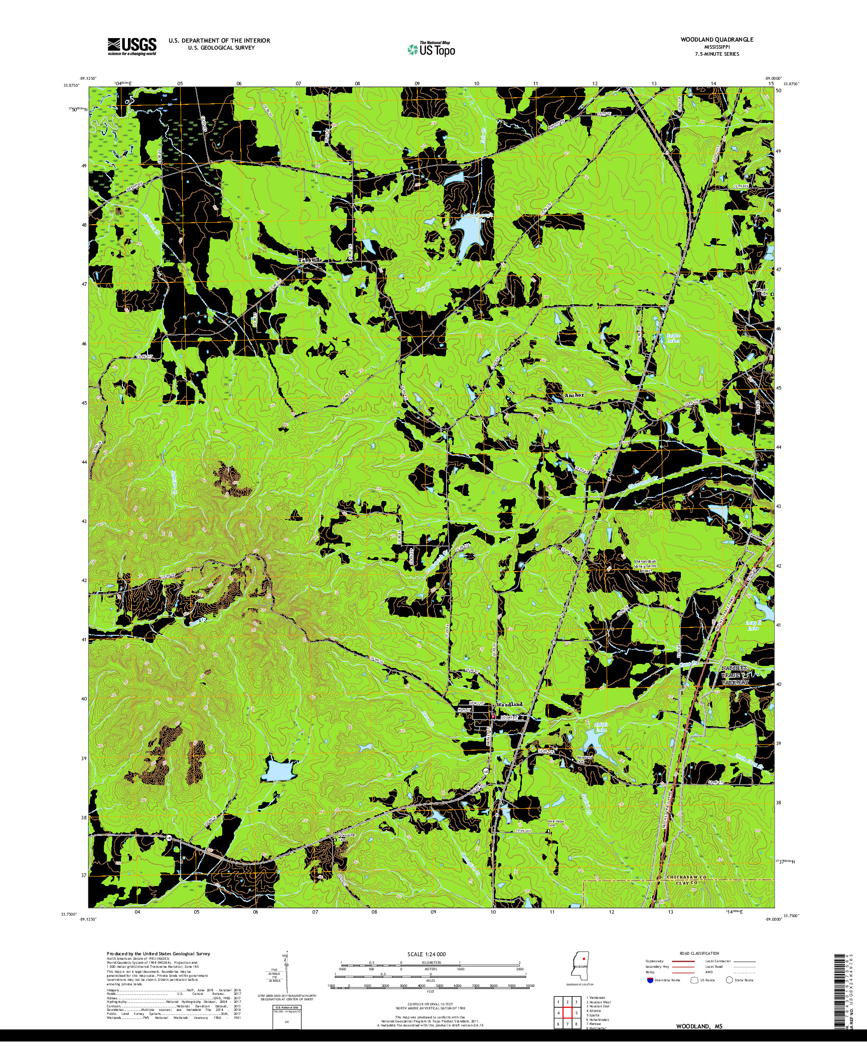 USGS US TOPO 7.5-MINUTE MAP FOR WOODLAND, MS 2018