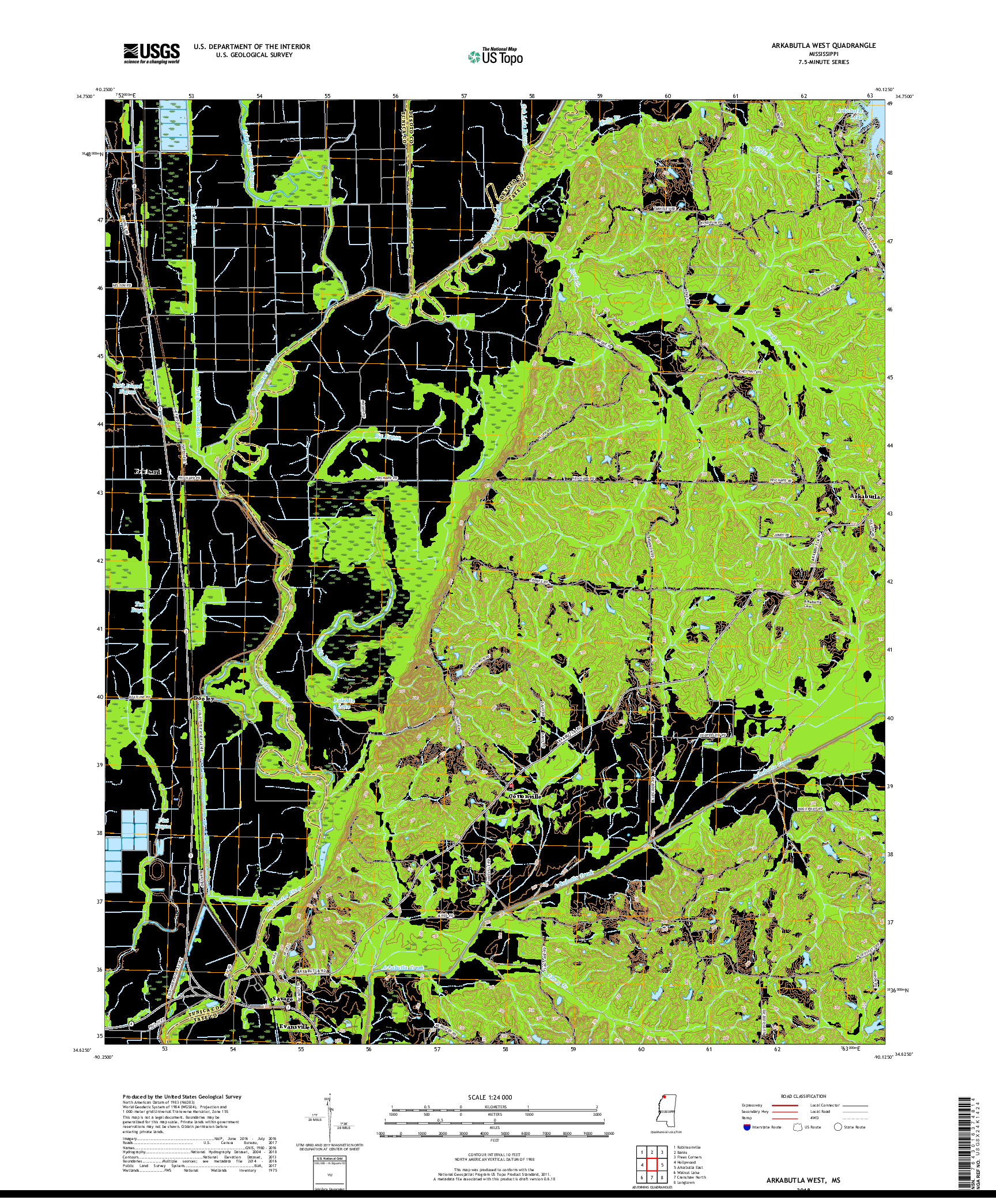 USGS US TOPO 7.5-MINUTE MAP FOR ARKABUTLA WEST, MS 2018