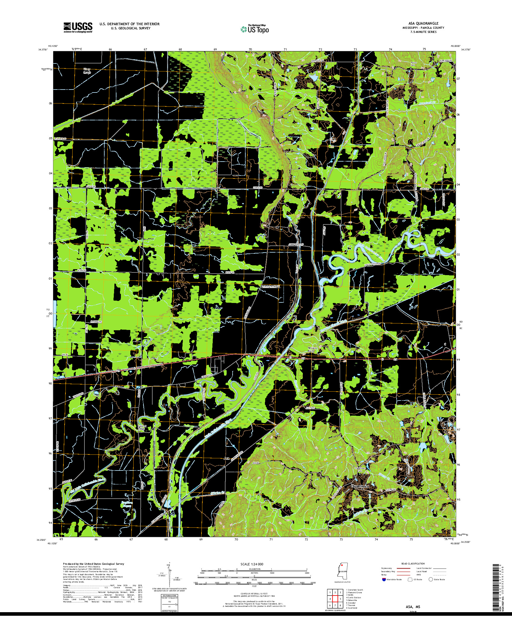 USGS US TOPO 7.5-MINUTE MAP FOR ASA, MS 2018