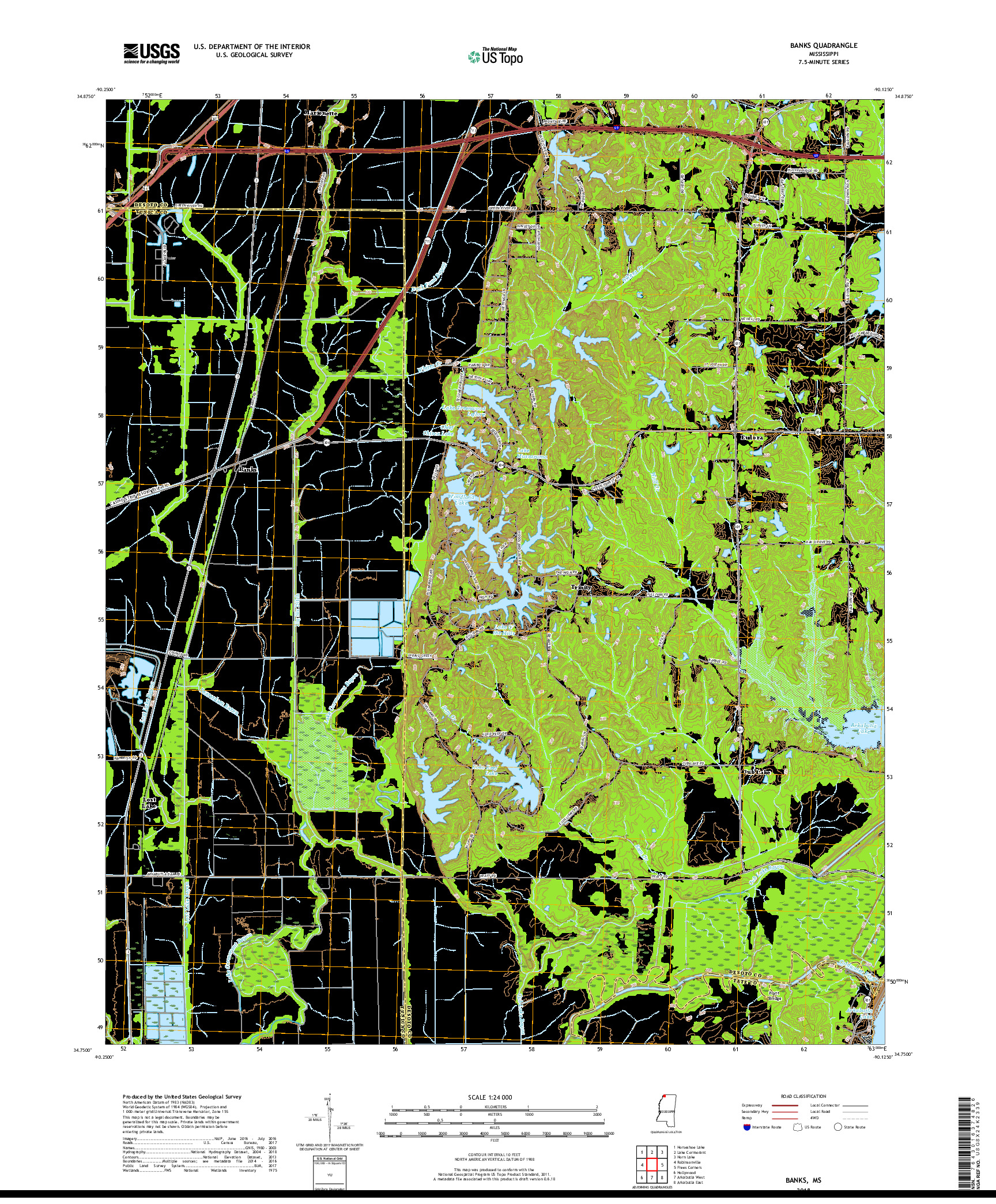 USGS US TOPO 7.5-MINUTE MAP FOR BANKS, MS 2018