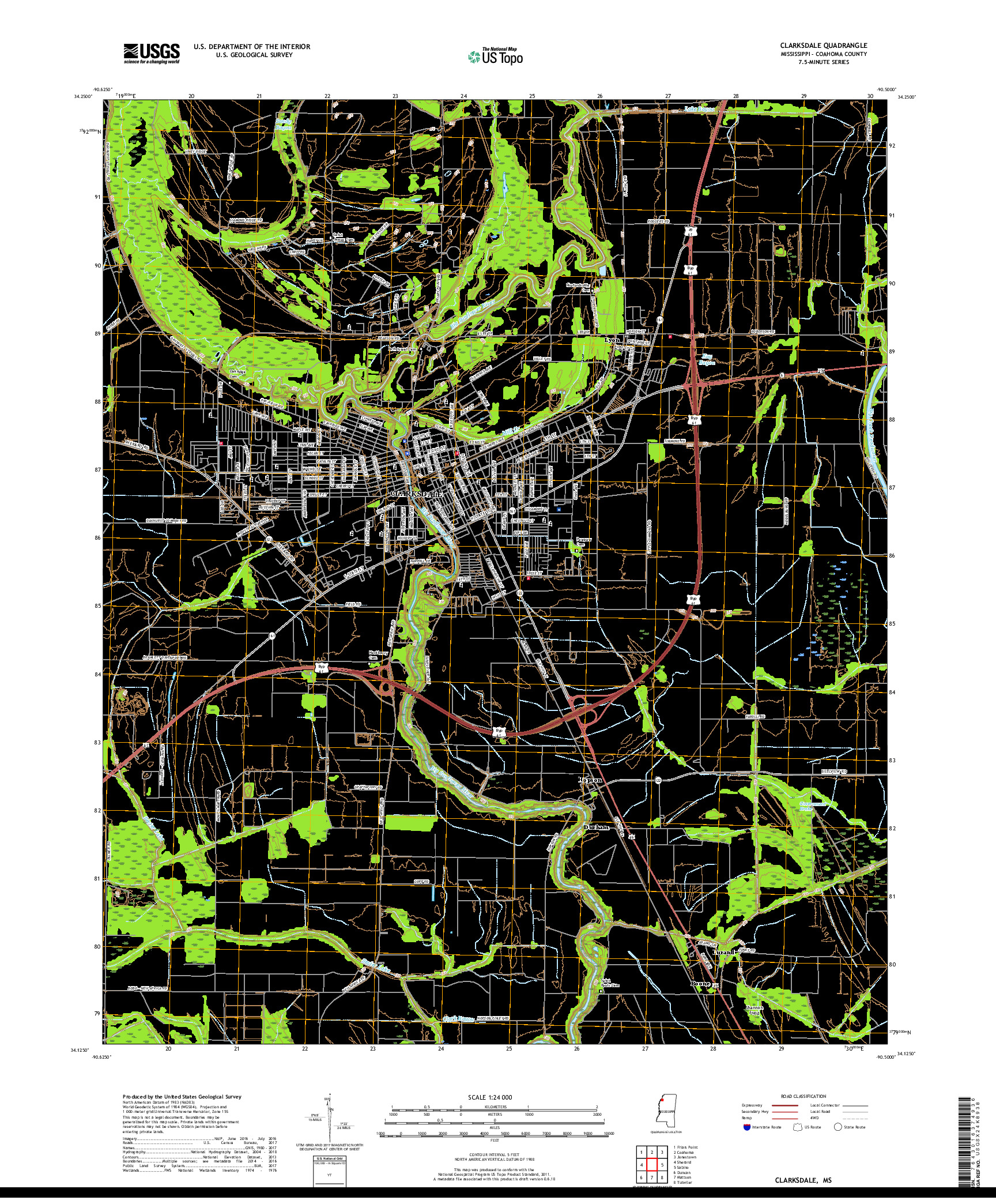 USGS US TOPO 7.5-MINUTE MAP FOR CLARKSDALE, MS 2018