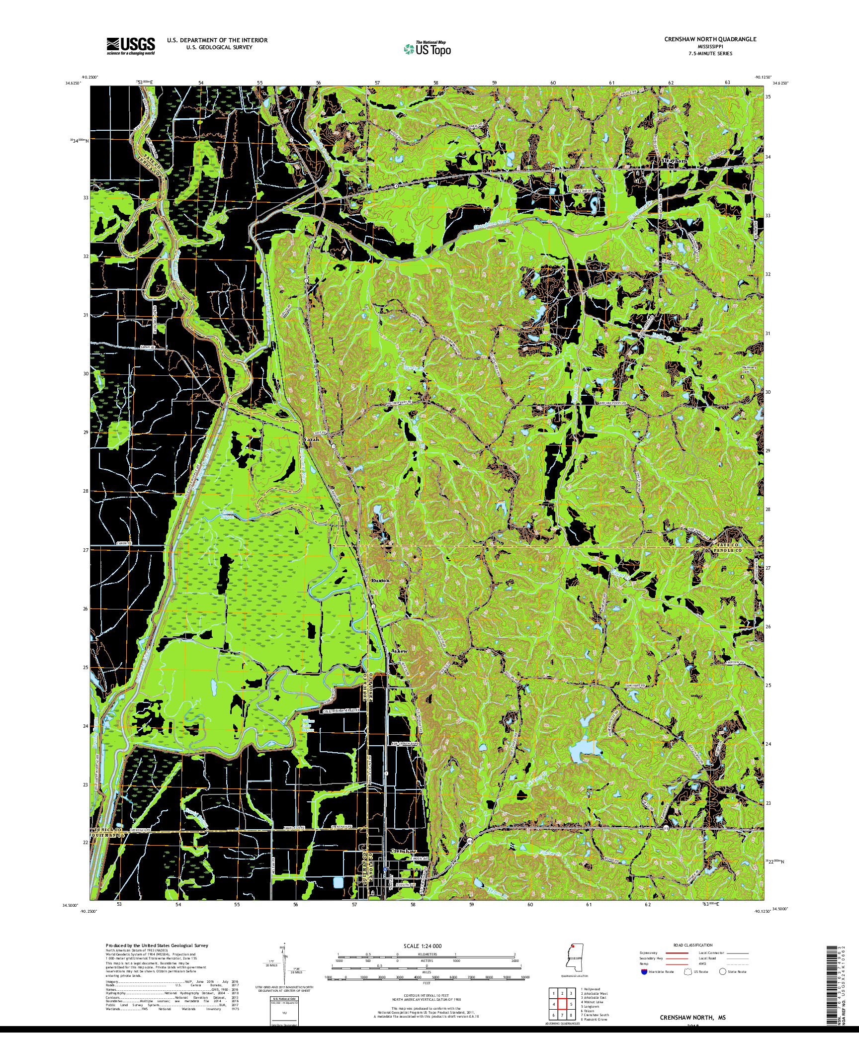 USGS US TOPO 7.5-MINUTE MAP FOR CRENSHAW NORTH, MS 2018