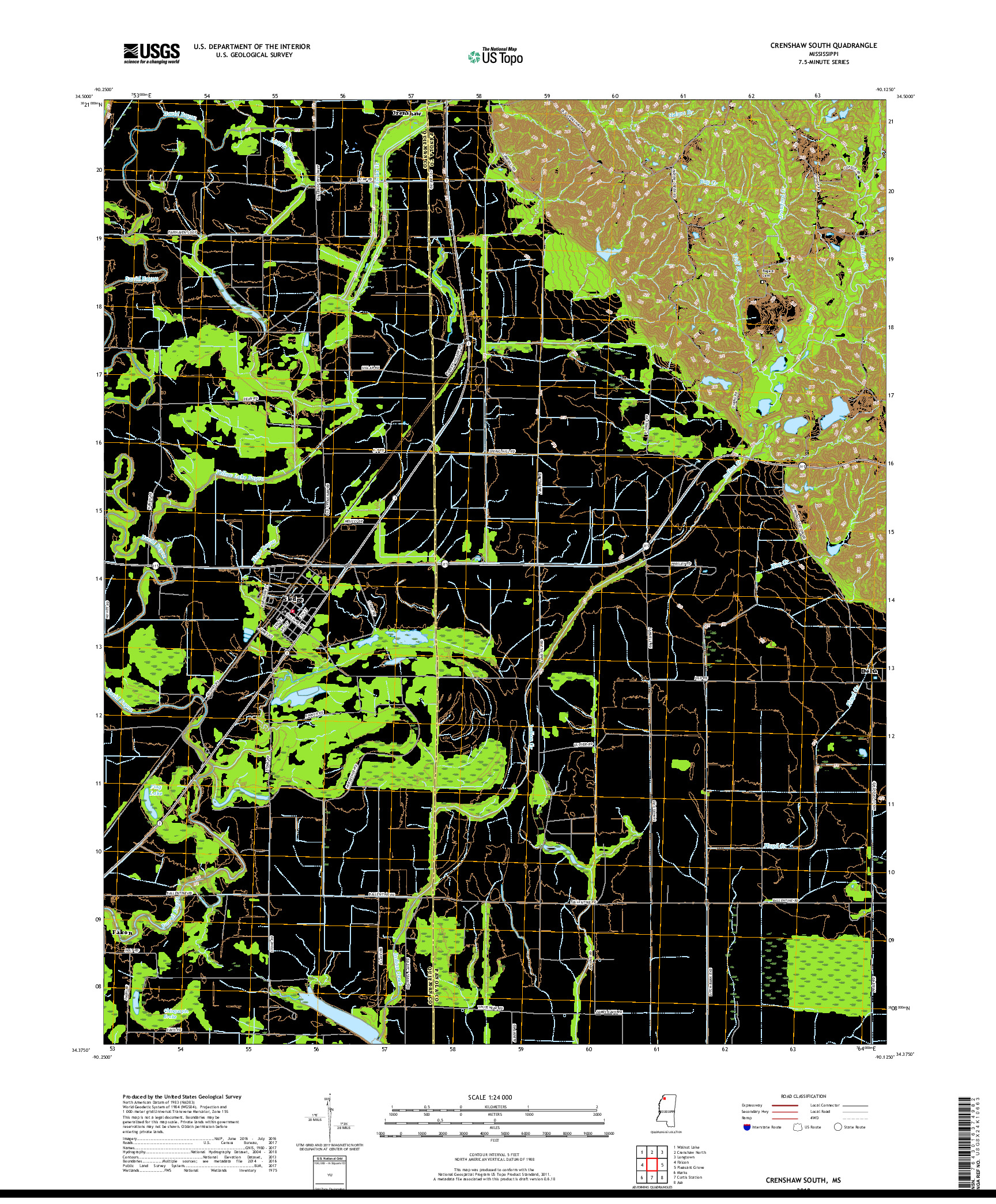 USGS US TOPO 7.5-MINUTE MAP FOR CRENSHAW SOUTH, MS 2018
