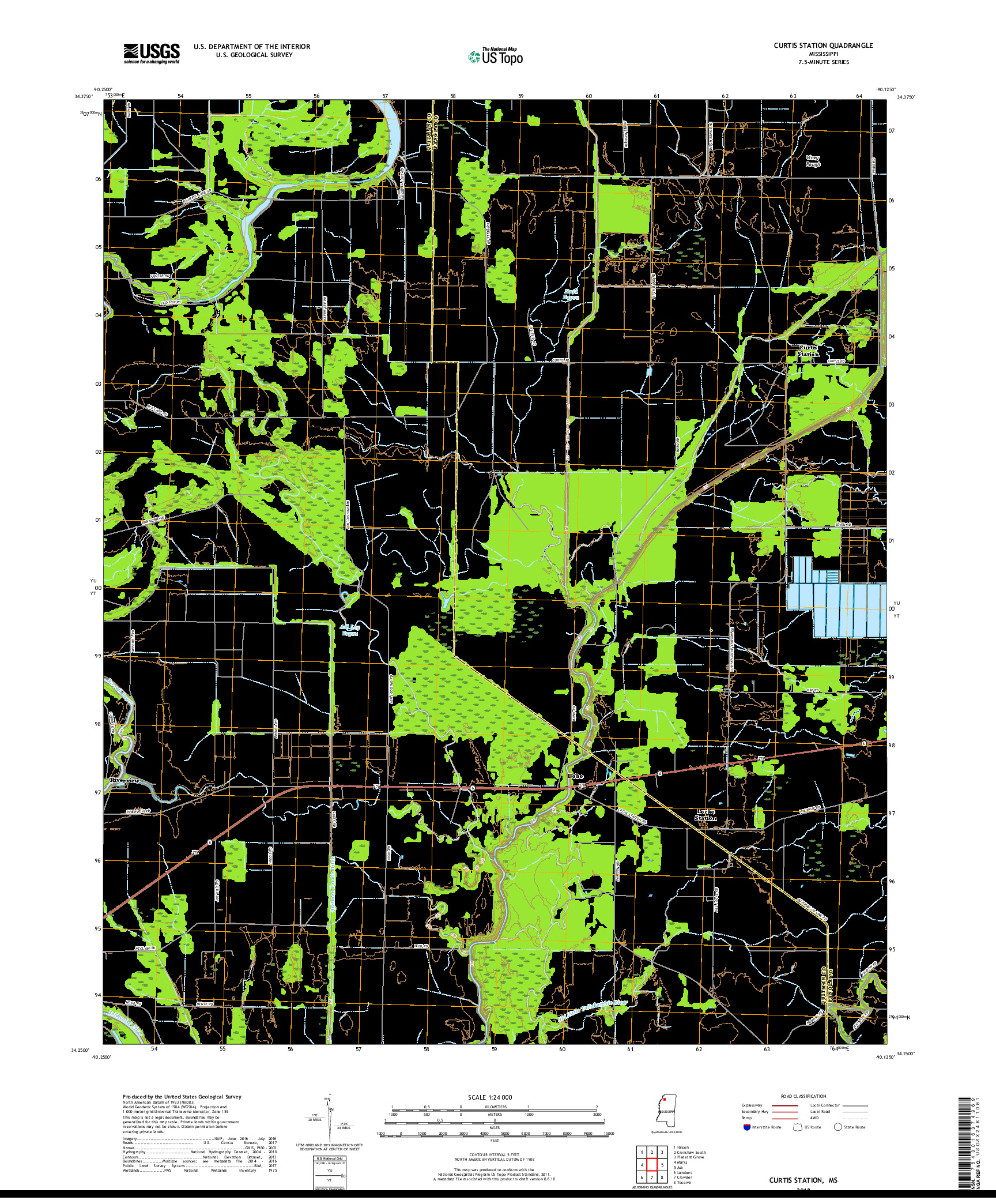 USGS US TOPO 7.5-MINUTE MAP FOR CURTIS STATION, MS 2018