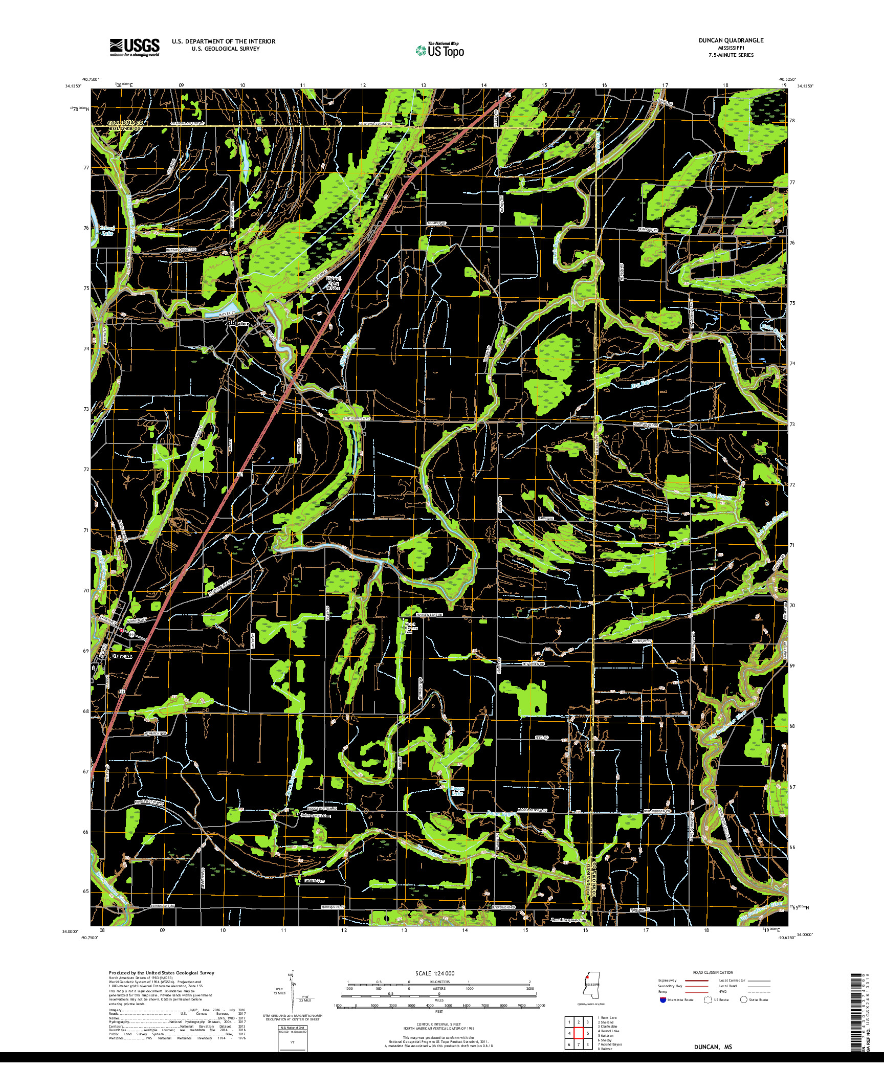 USGS US TOPO 7.5-MINUTE MAP FOR DUNCAN, MS 2018