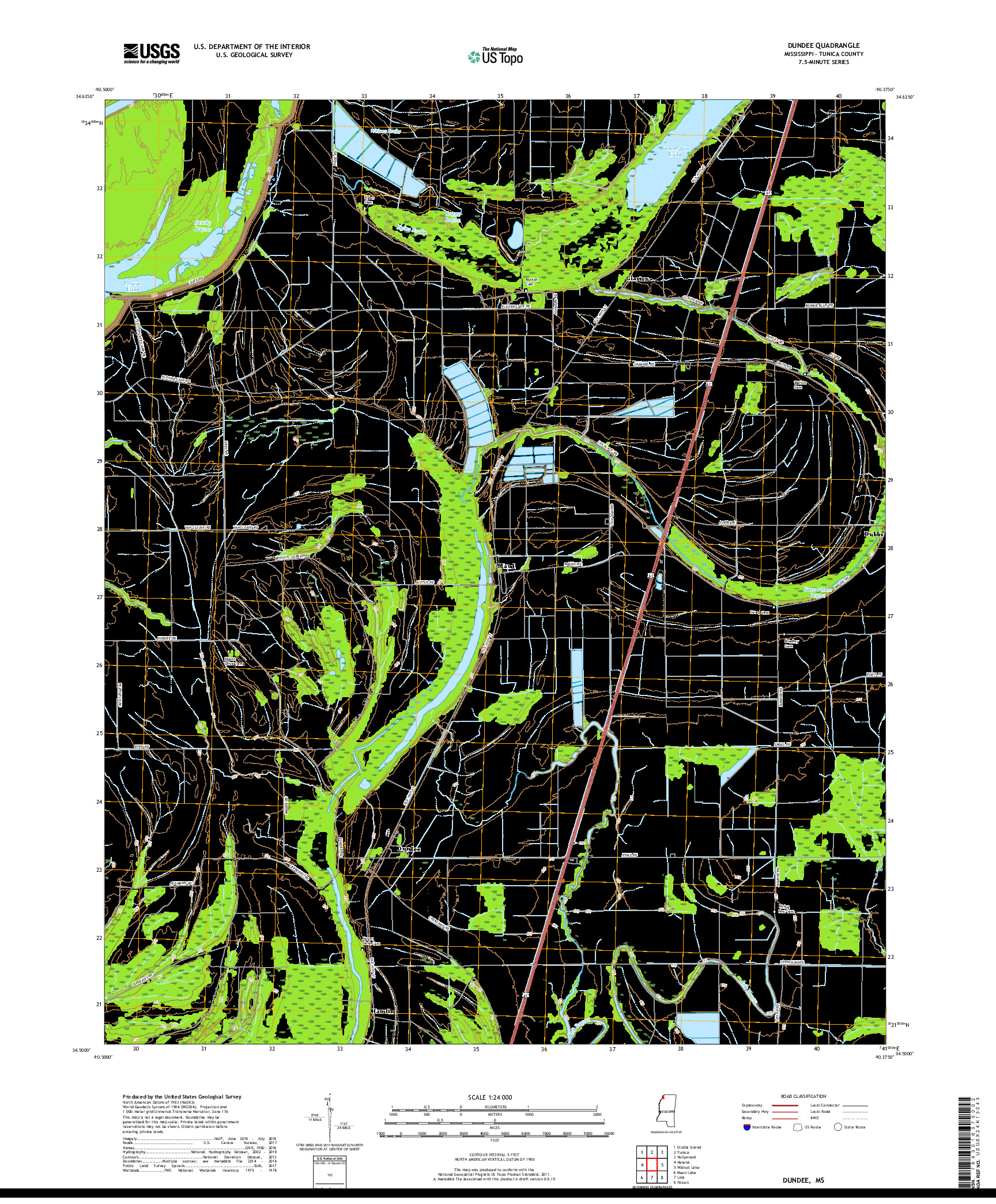 USGS US TOPO 7.5-MINUTE MAP FOR DUNDEE, MS 2018