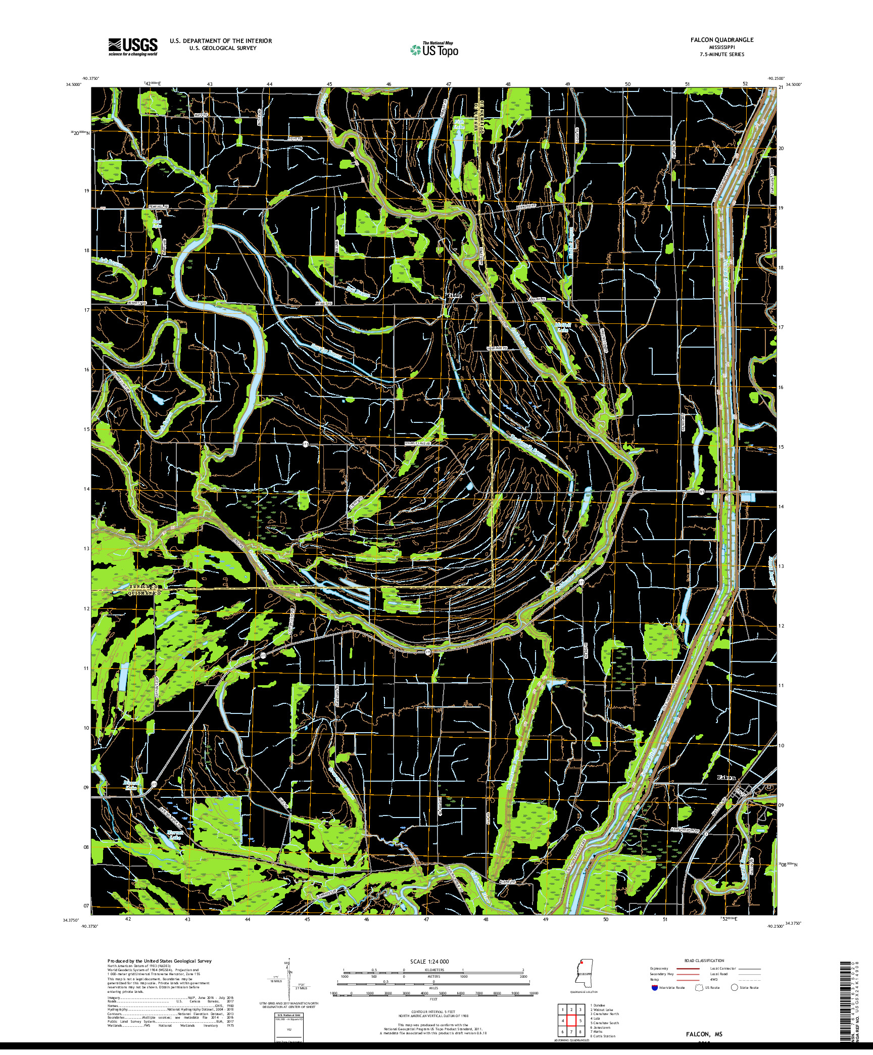 USGS US TOPO 7.5-MINUTE MAP FOR FALCON, MS 2018