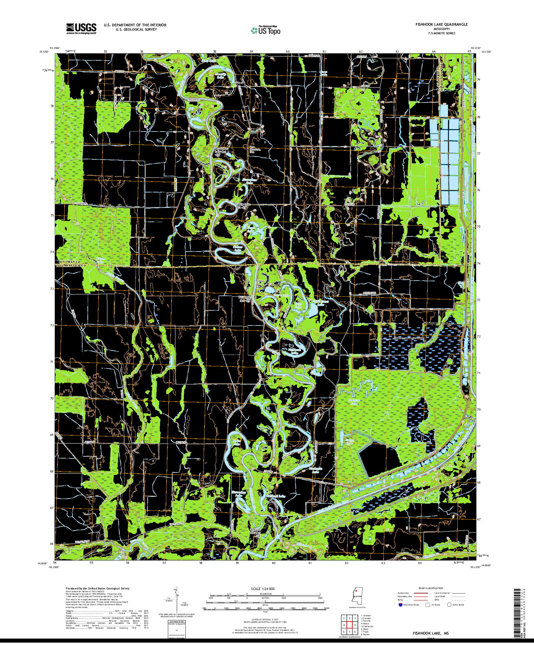 USGS US TOPO 7.5-MINUTE MAP FOR FISHHOOK LAKE, MS 2018