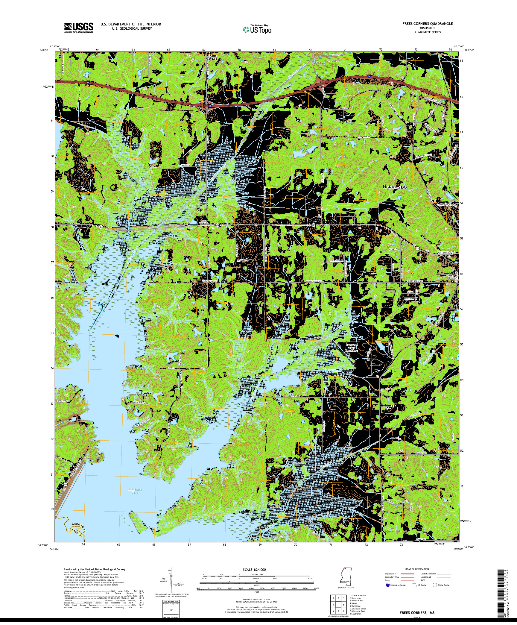 USGS US TOPO 7.5-MINUTE MAP FOR FREES CORNERS, MS 2018