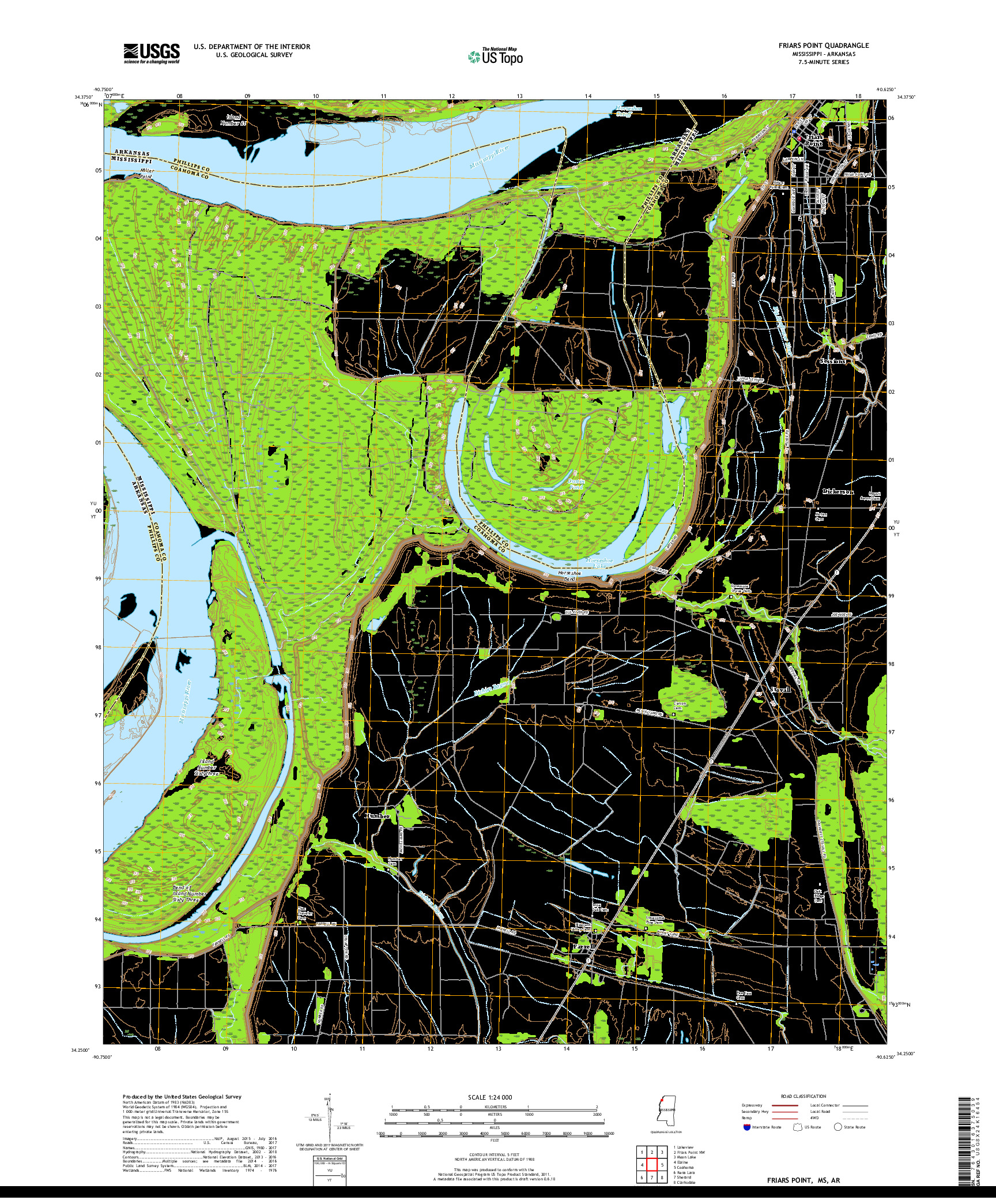 USGS US TOPO 7.5-MINUTE MAP FOR FRIARS POINT, MS,AR 2018