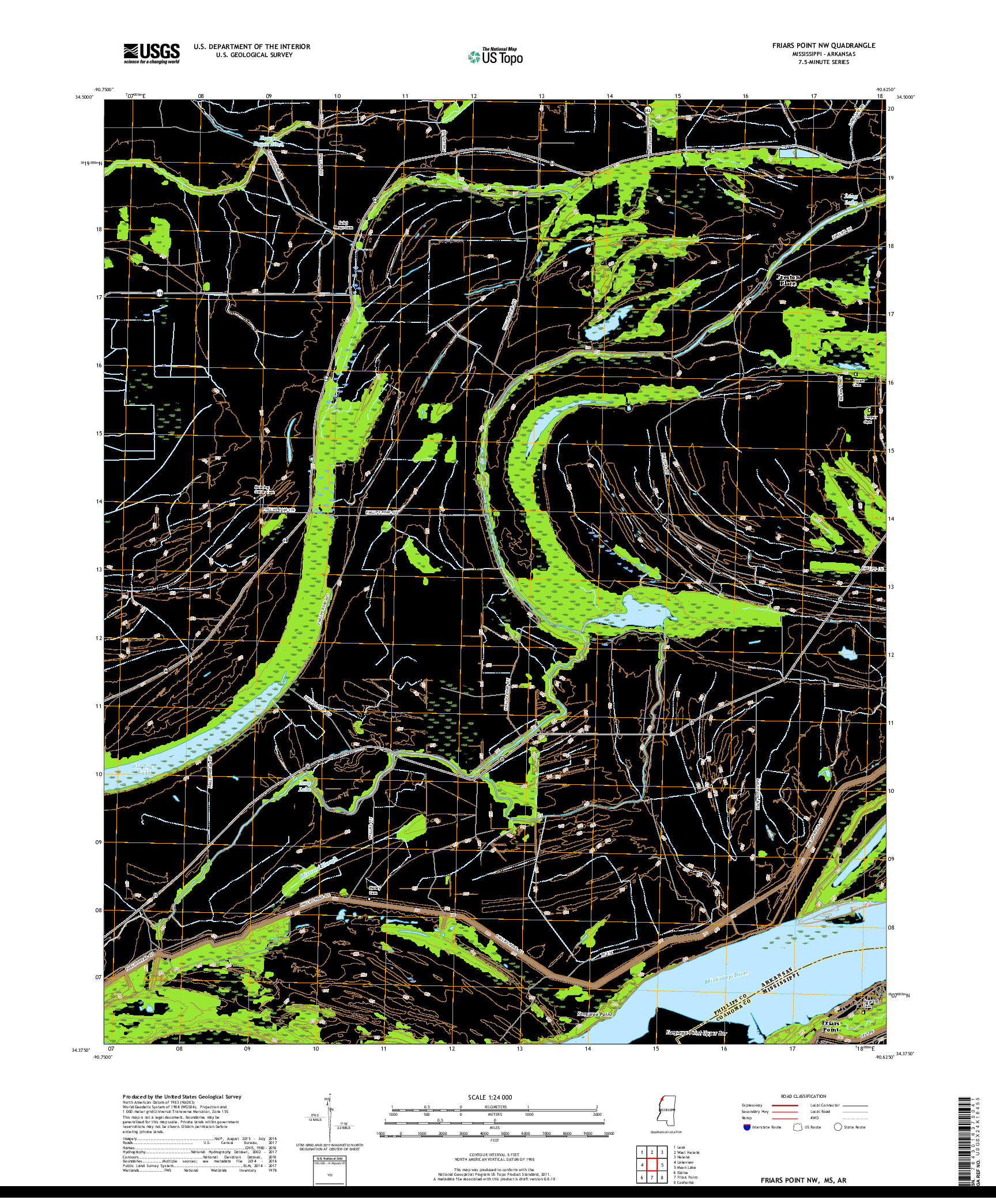 USGS US TOPO 7.5-MINUTE MAP FOR FRIARS POINT NW, MS,AR 2018