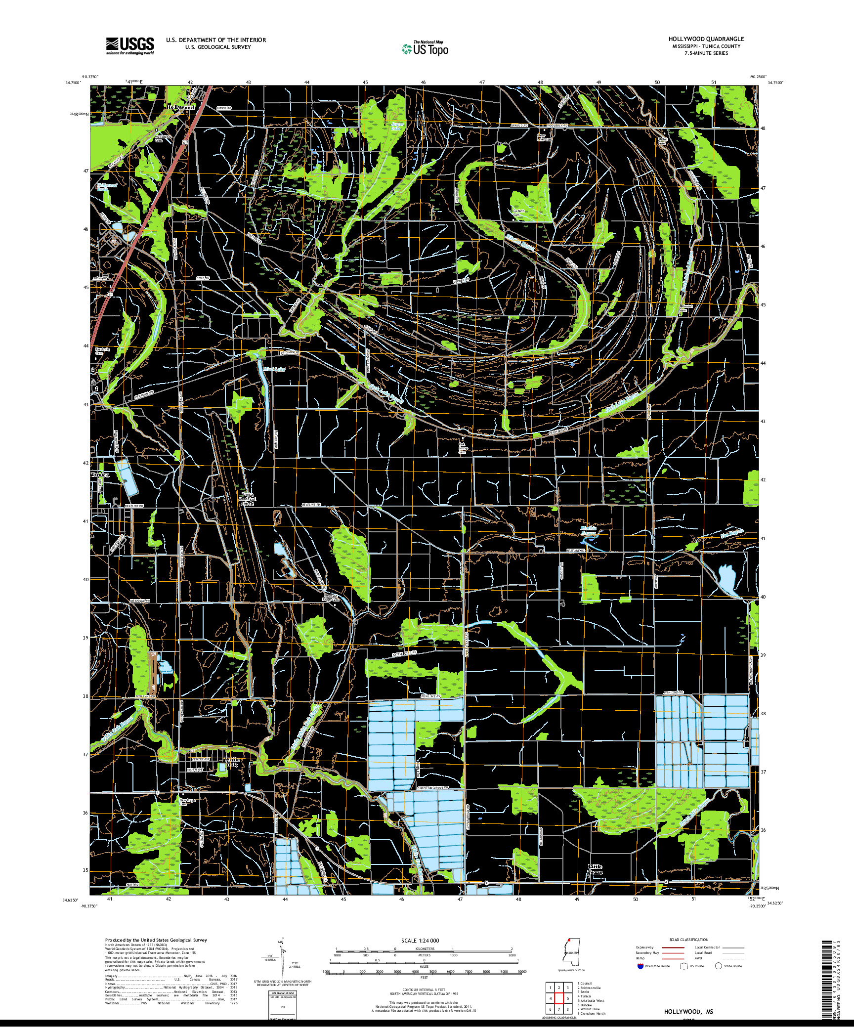 USGS US TOPO 7.5-MINUTE MAP FOR HOLLYWOOD, MS 2018