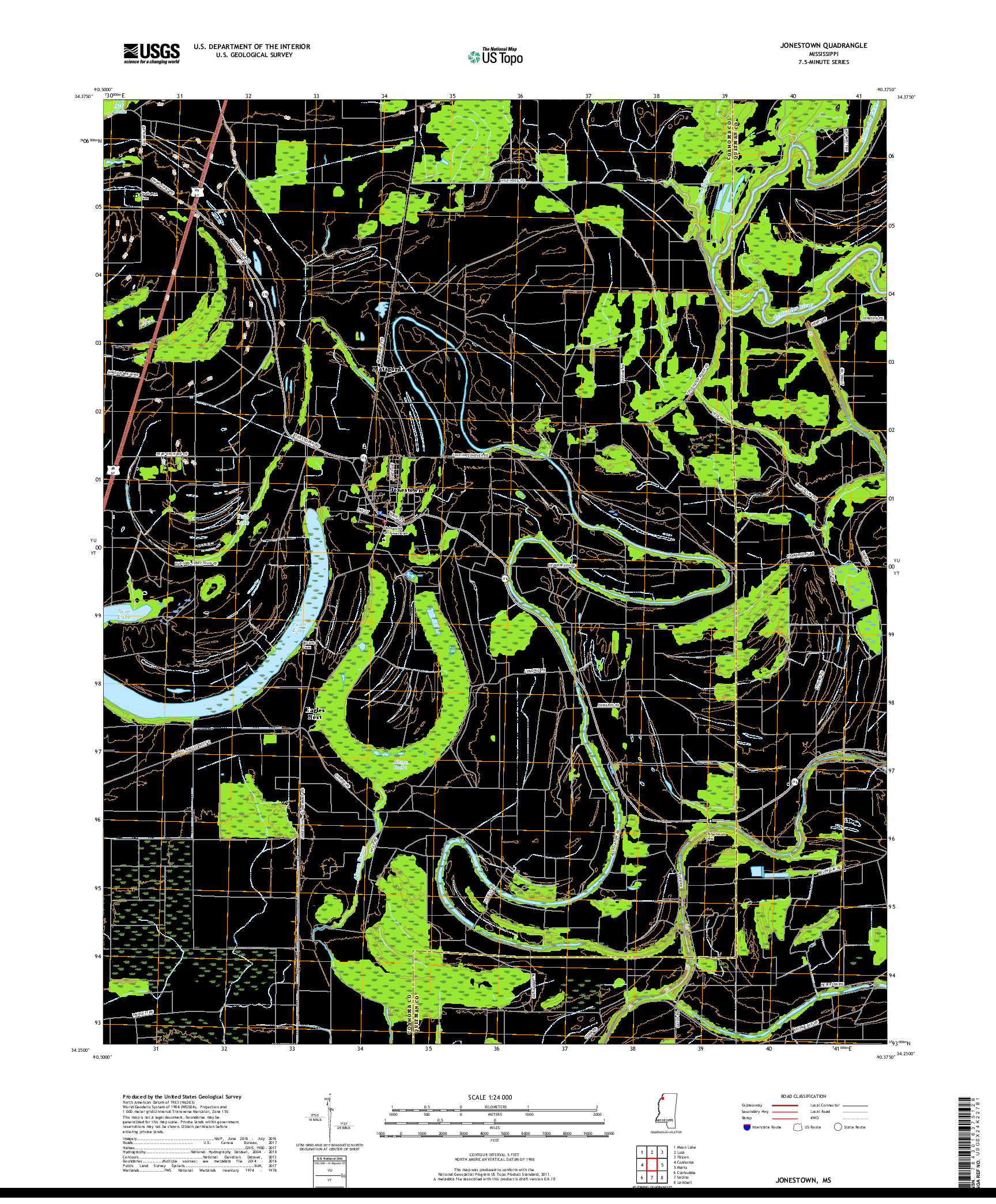 USGS US TOPO 7.5-MINUTE MAP FOR JONESTOWN, MS 2018