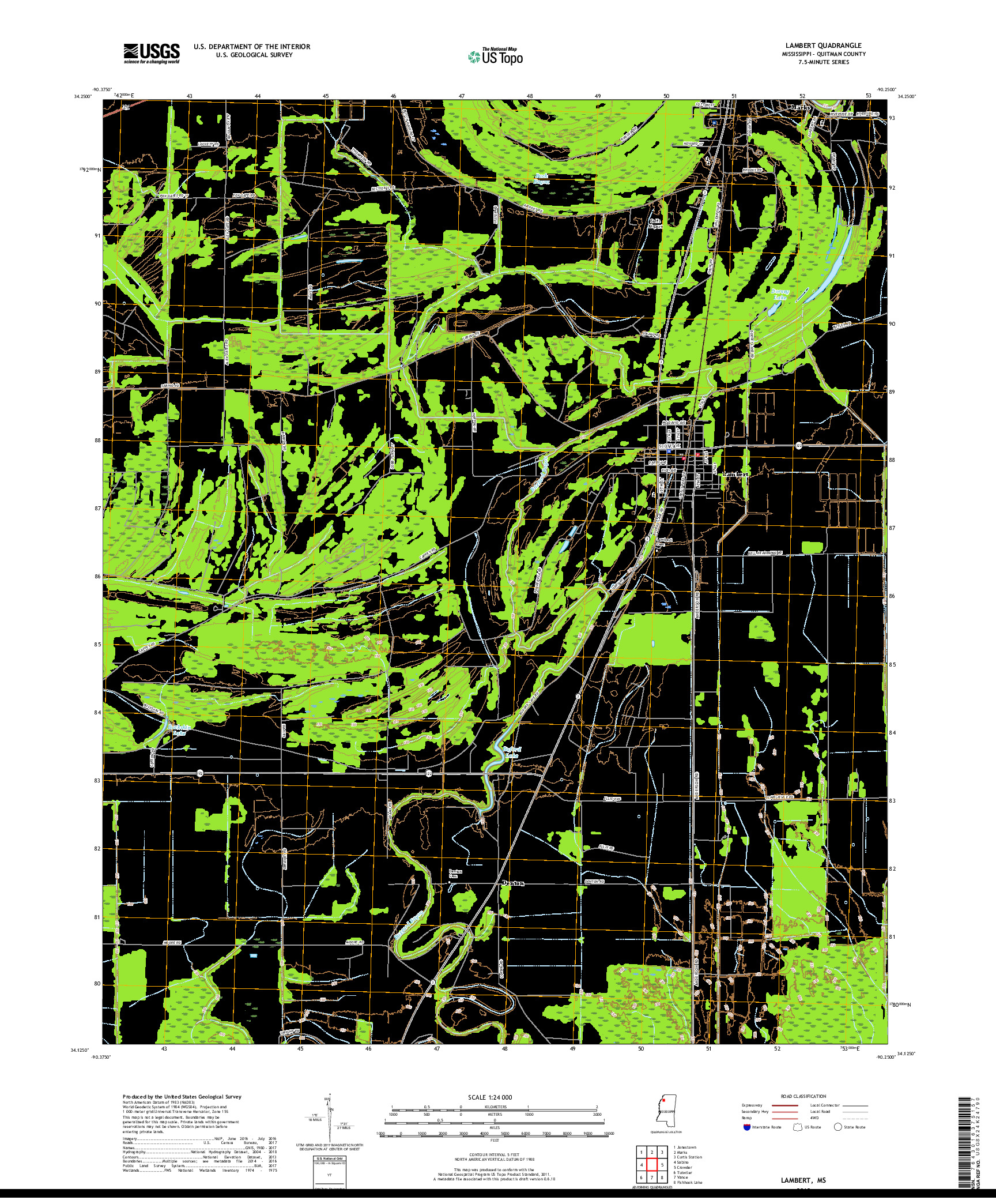 USGS US TOPO 7.5-MINUTE MAP FOR LAMBERT, MS 2018