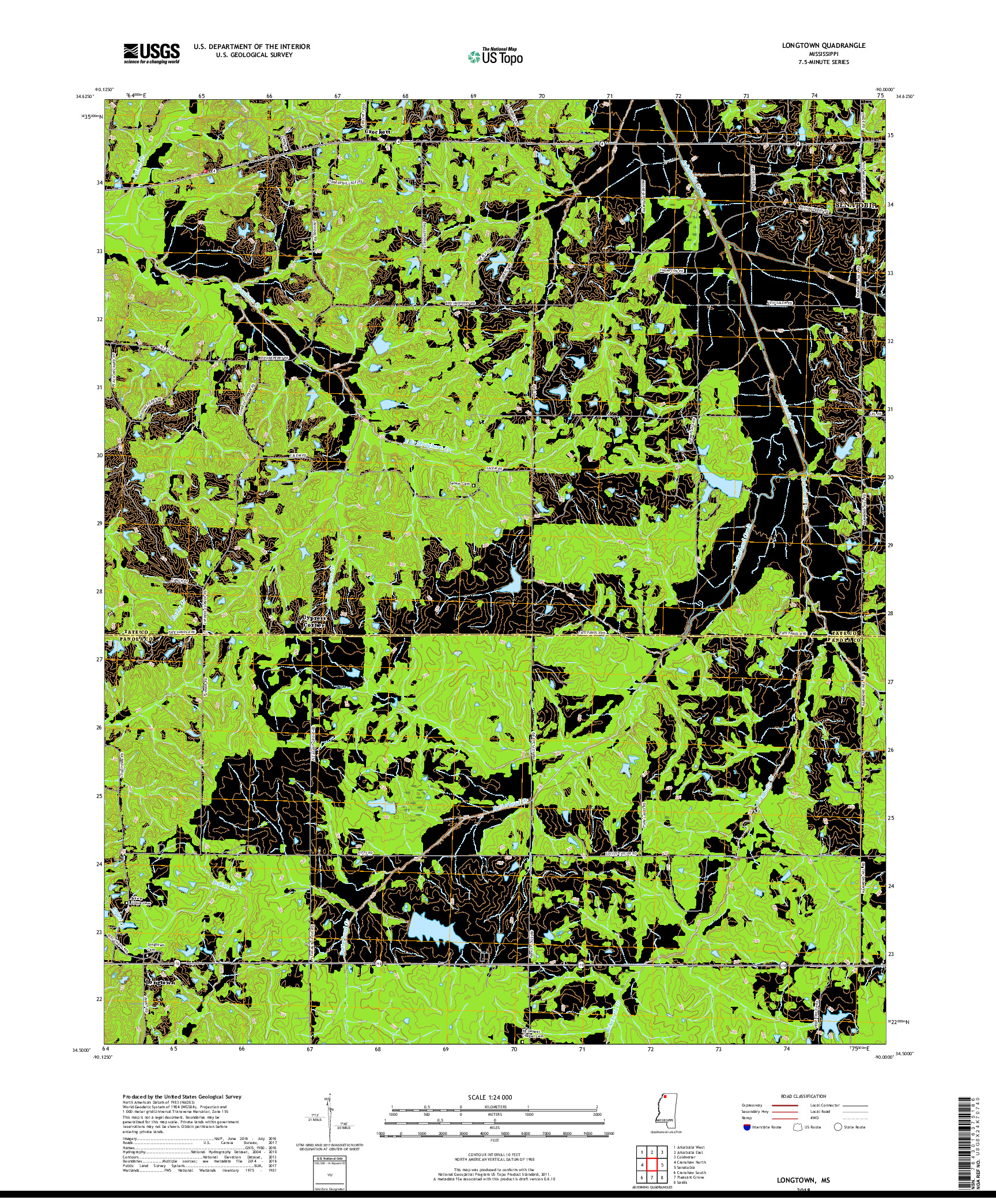 USGS US TOPO 7.5-MINUTE MAP FOR LONGTOWN, MS 2018