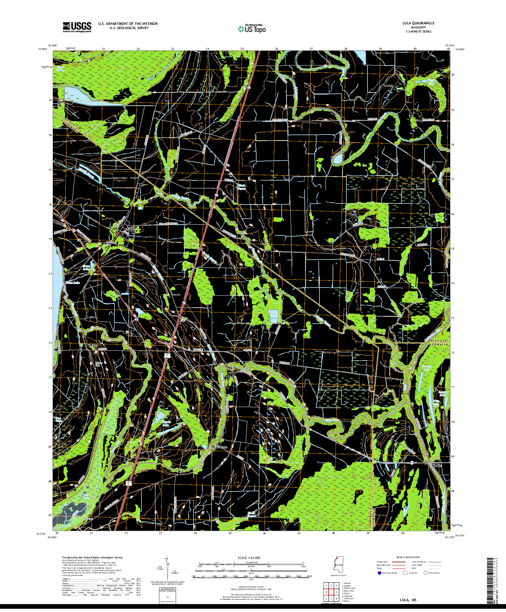 USGS US TOPO 7.5-MINUTE MAP FOR LULA, MS 2018