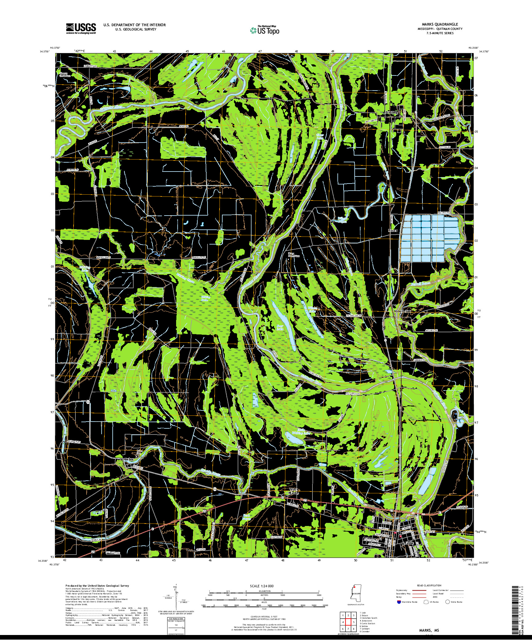 USGS US TOPO 7.5-MINUTE MAP FOR MARKS, MS 2018