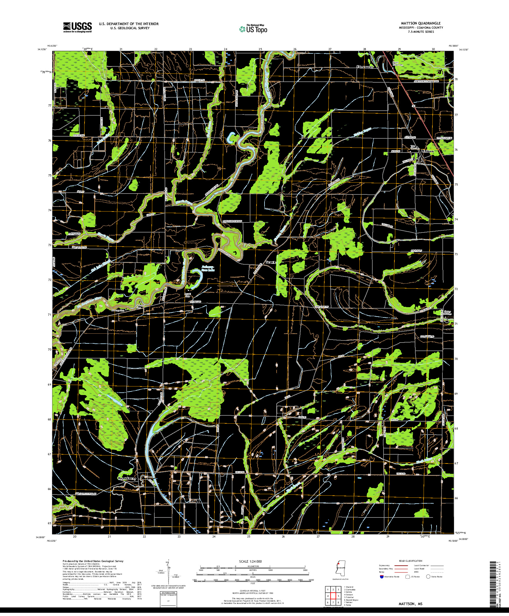 USGS US TOPO 7.5-MINUTE MAP FOR MATTSON, MS 2018