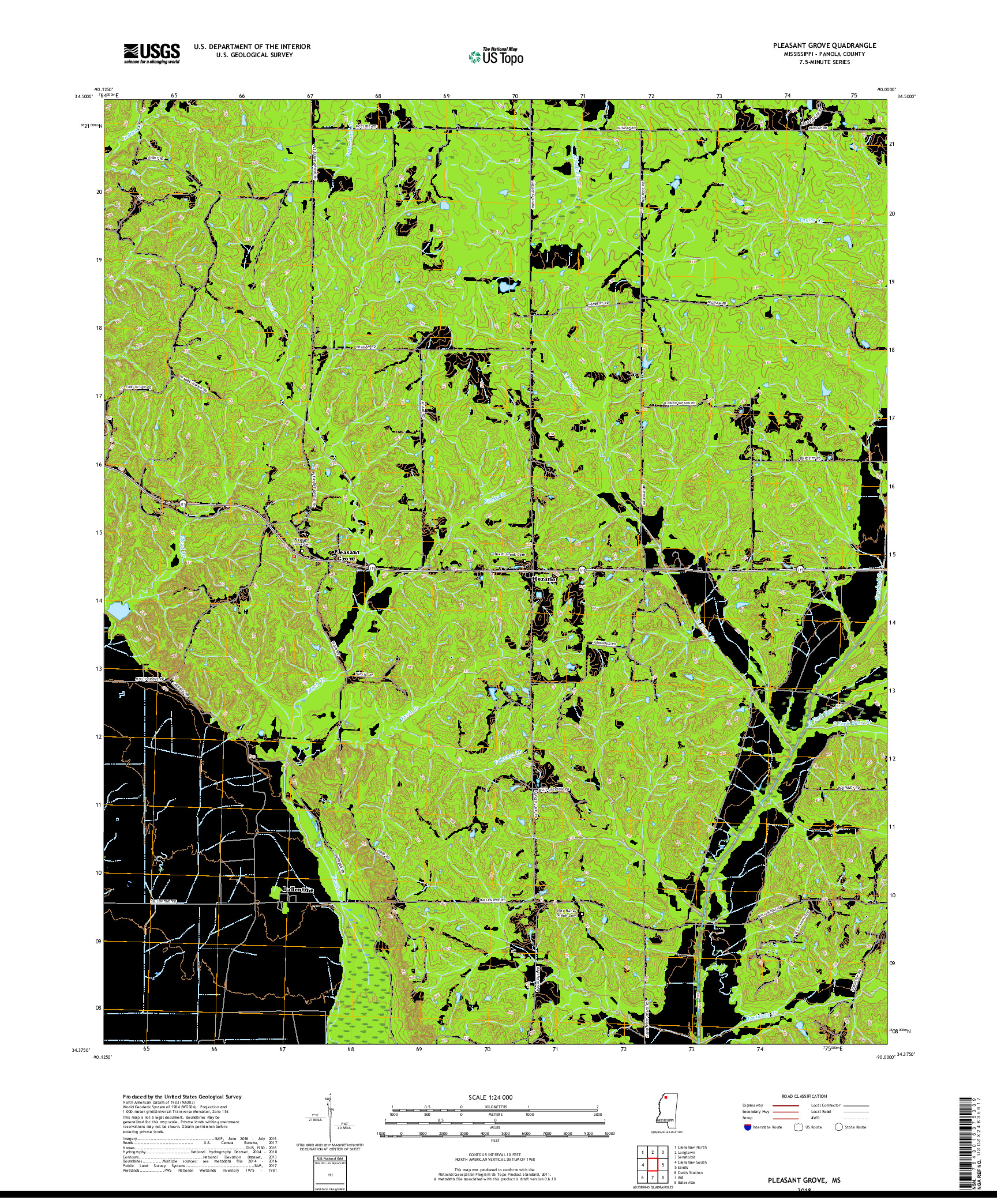 USGS US TOPO 7.5-MINUTE MAP FOR PLEASANT GROVE, MS 2018