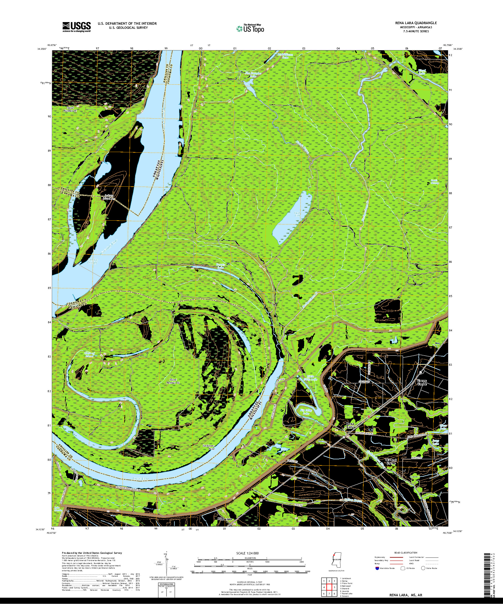 USGS US TOPO 7.5-MINUTE MAP FOR RENA LARA, MS,AR 2018