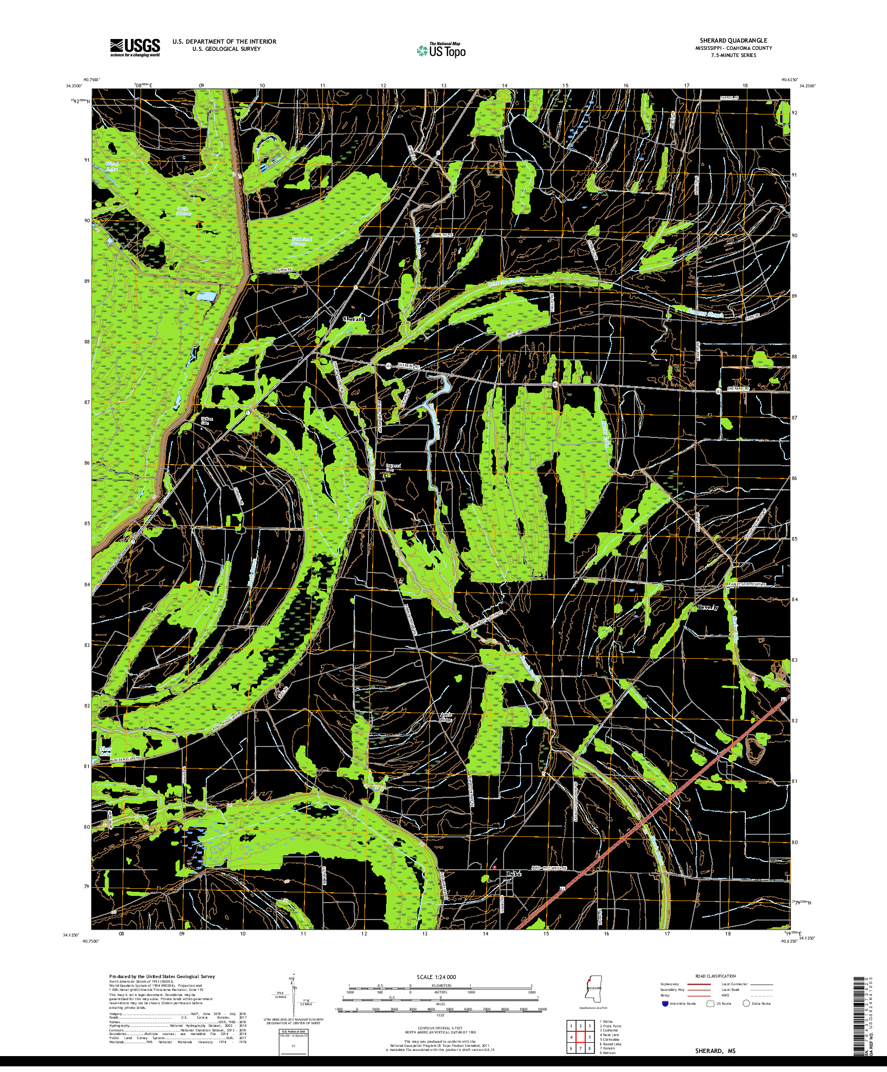 USGS US TOPO 7.5-MINUTE MAP FOR SHERARD, MS 2018