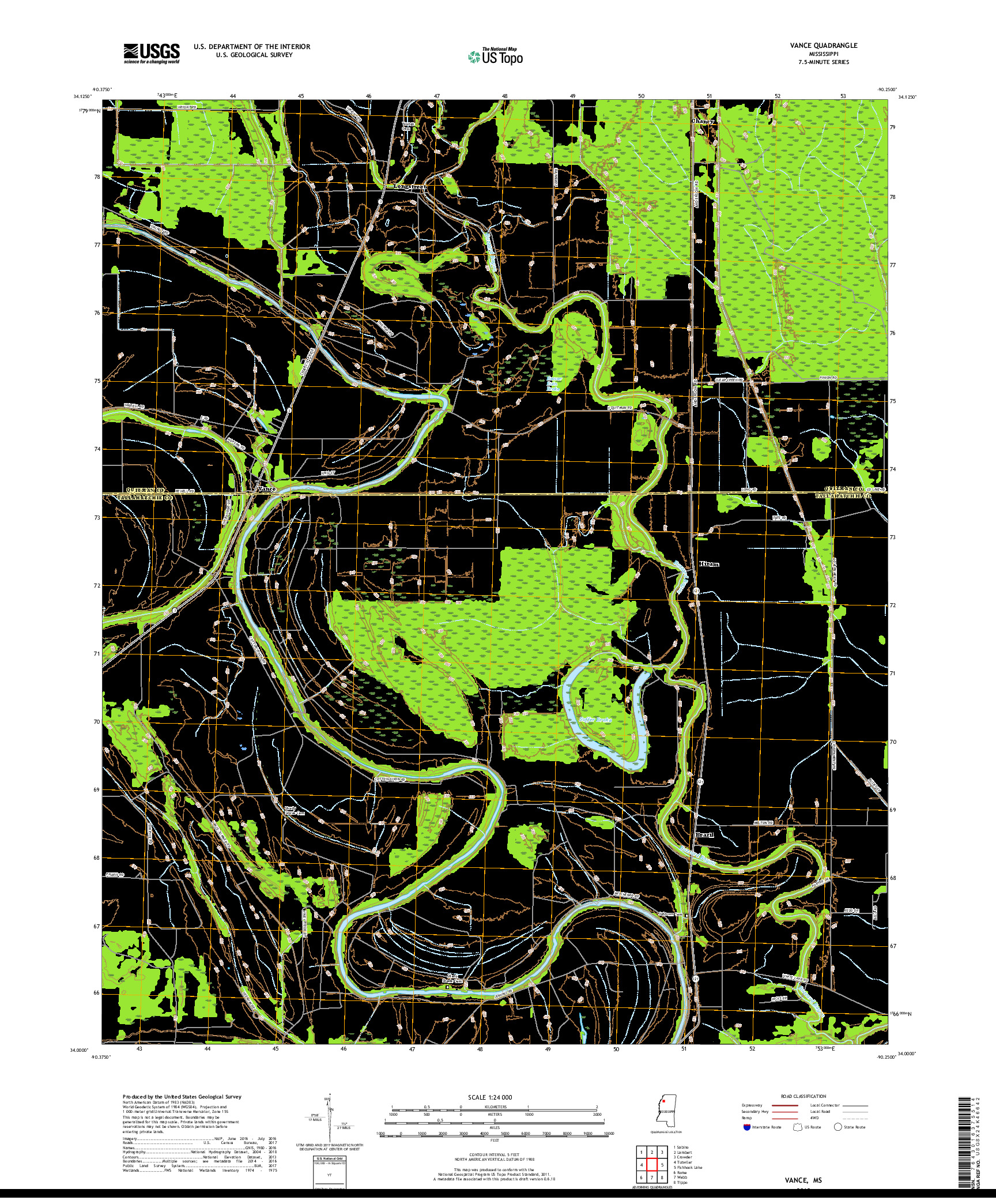 USGS US TOPO 7.5-MINUTE MAP FOR VANCE, MS 2018