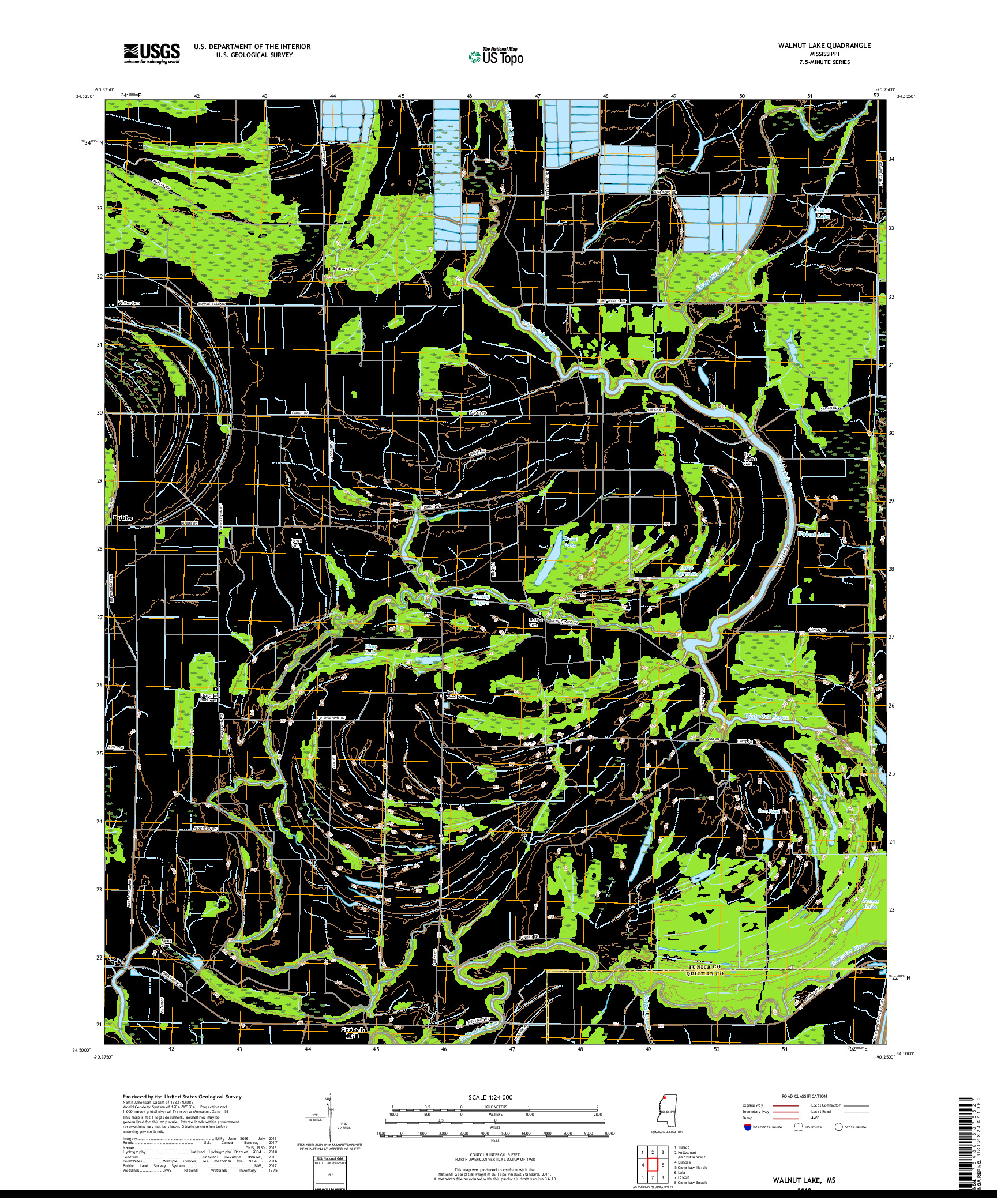 USGS US TOPO 7.5-MINUTE MAP FOR WALNUT LAKE, MS 2018