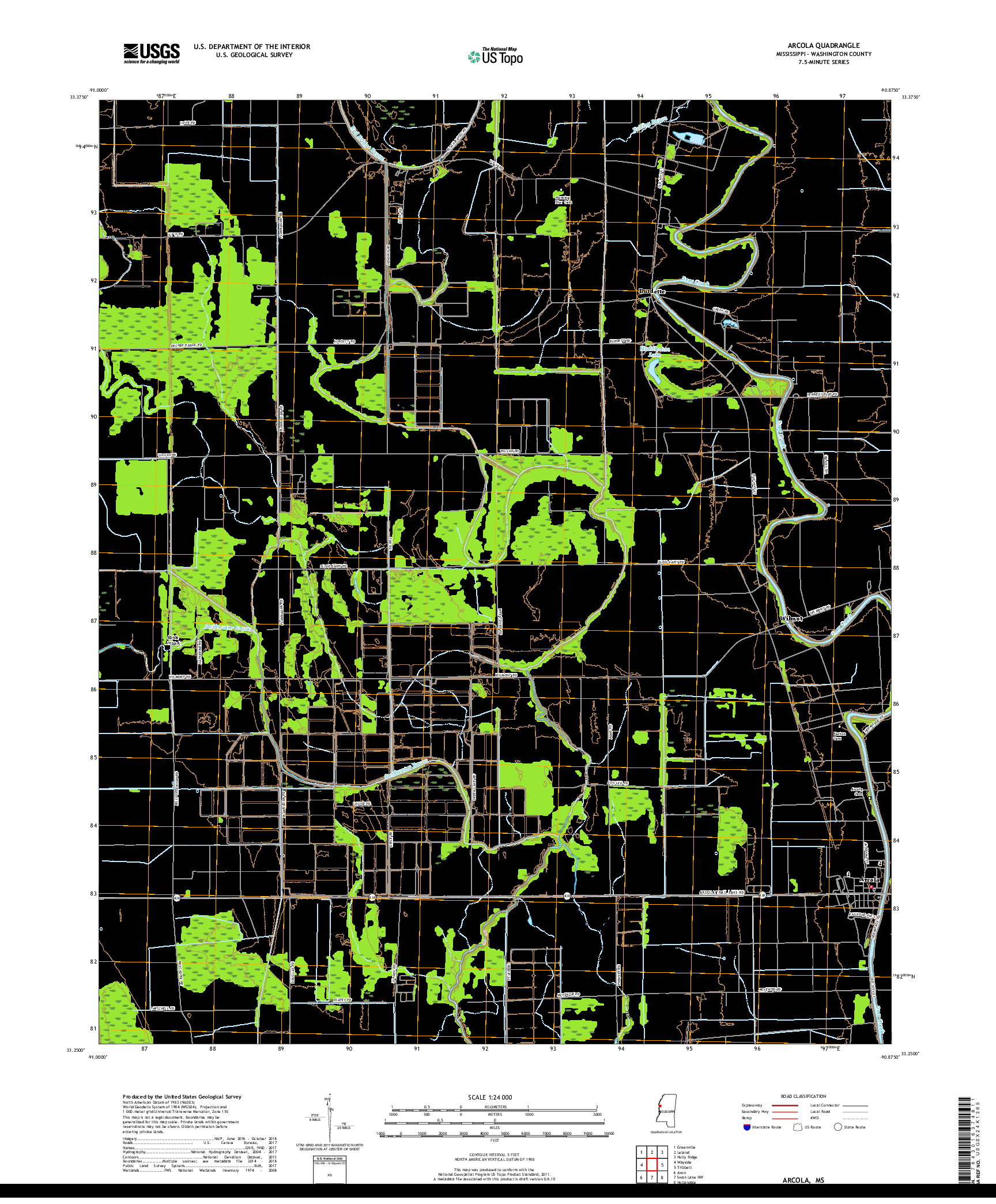 USGS US TOPO 7.5-MINUTE MAP FOR ARCOLA, MS 2018