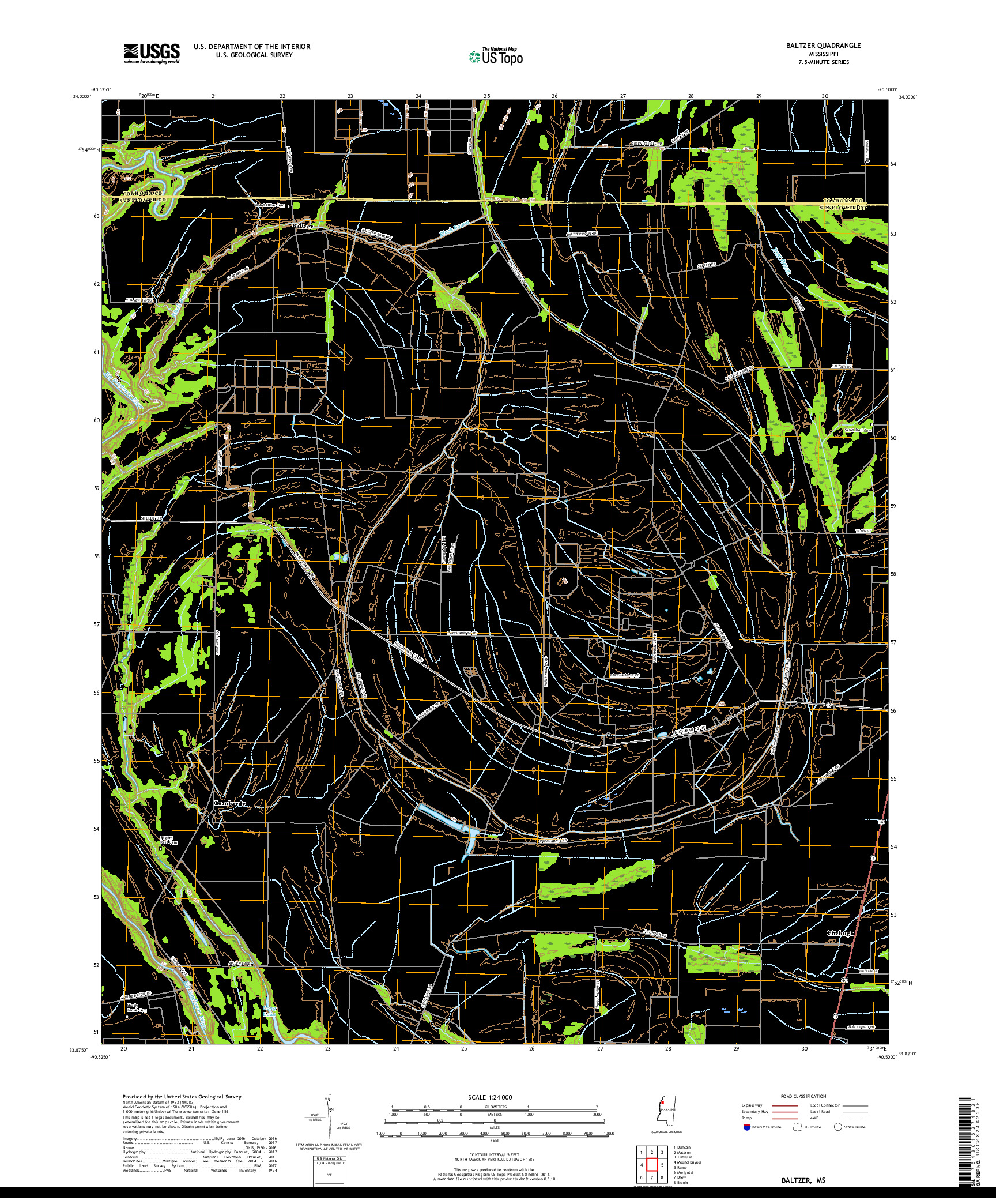 USGS US TOPO 7.5-MINUTE MAP FOR BALTZER, MS 2018