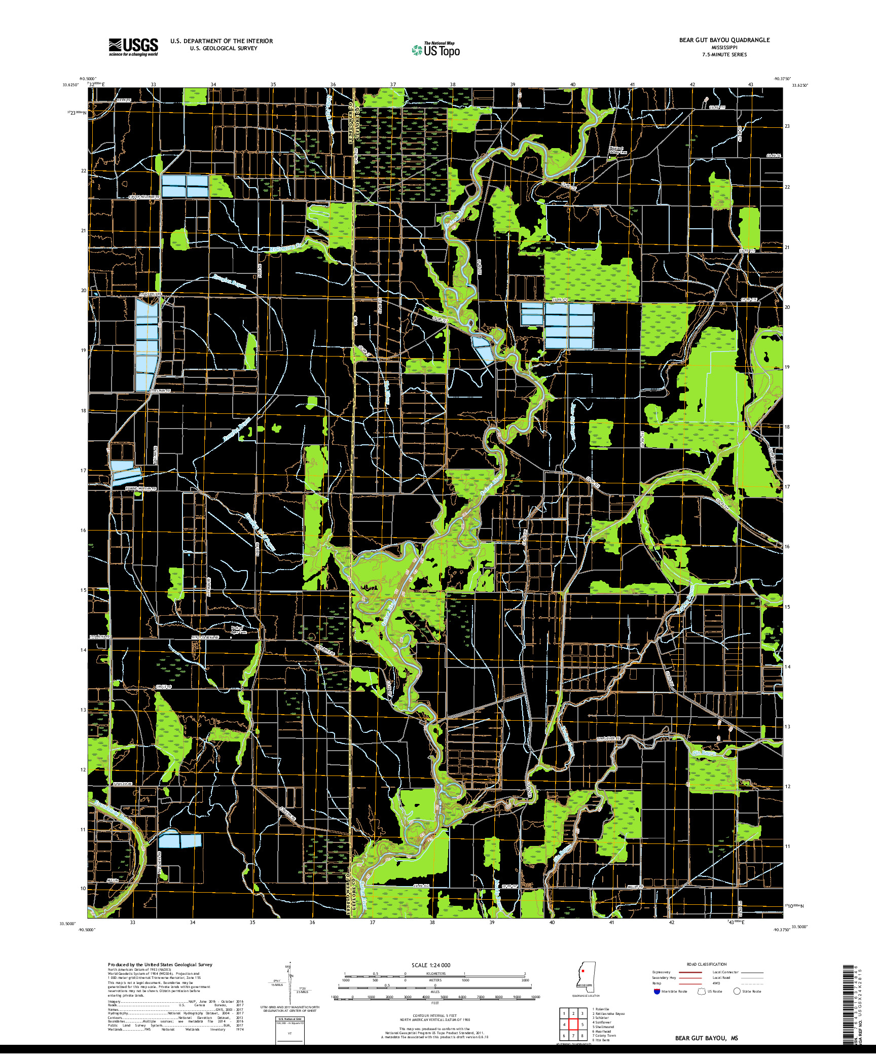 USGS US TOPO 7.5-MINUTE MAP FOR BEAR GUT BAYOU, MS 2018