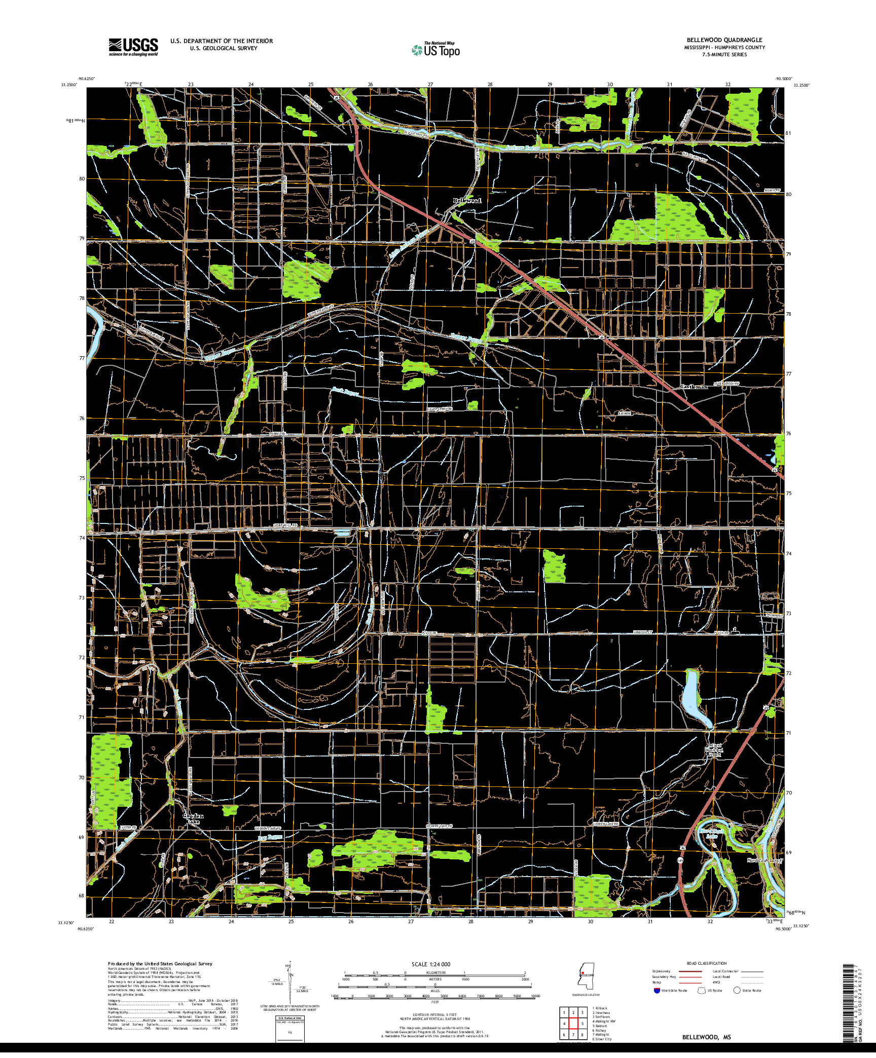 USGS US TOPO 7.5-MINUTE MAP FOR BELLEWOOD, MS 2018