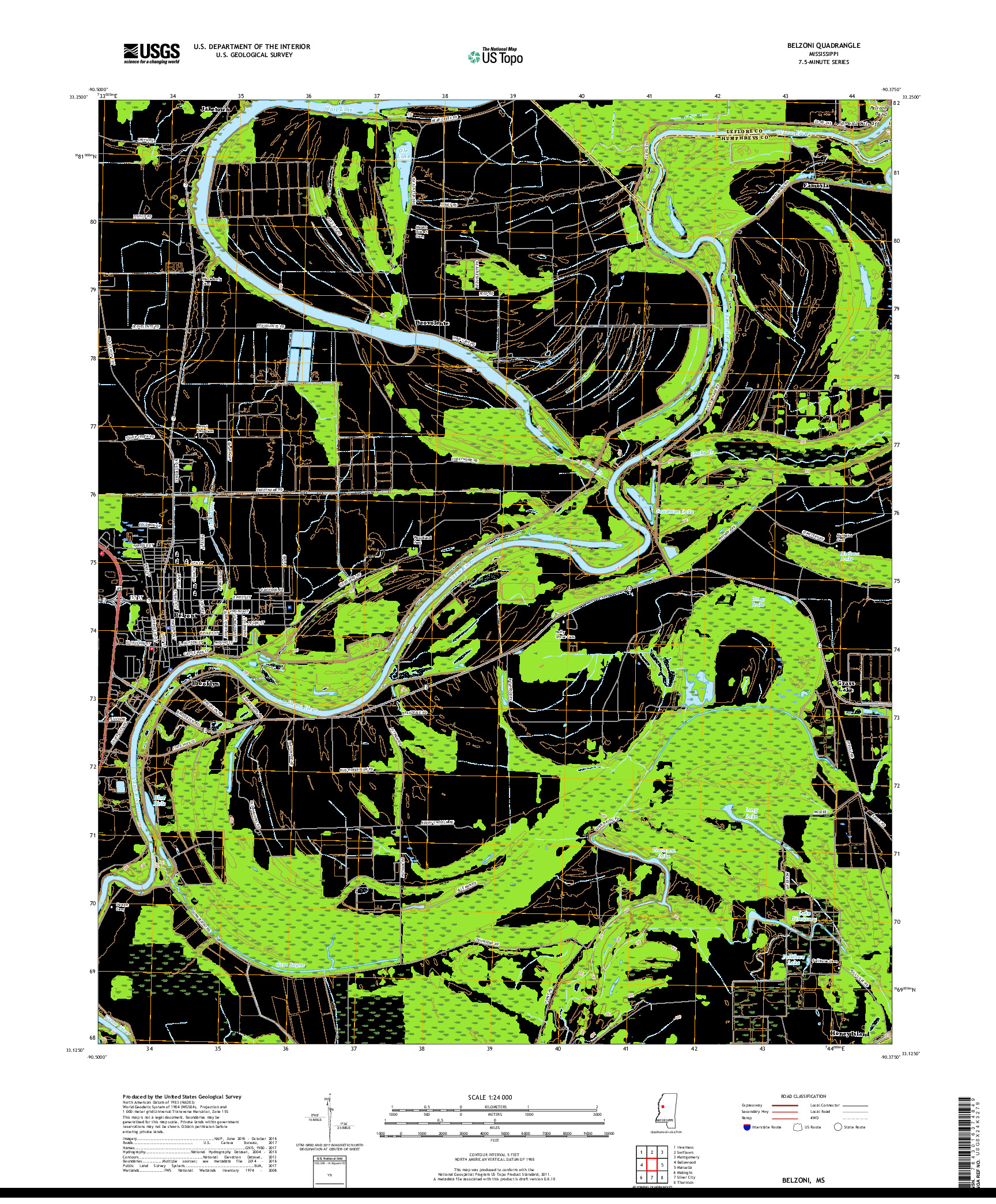 USGS US TOPO 7.5-MINUTE MAP FOR BELZONI, MS 2018