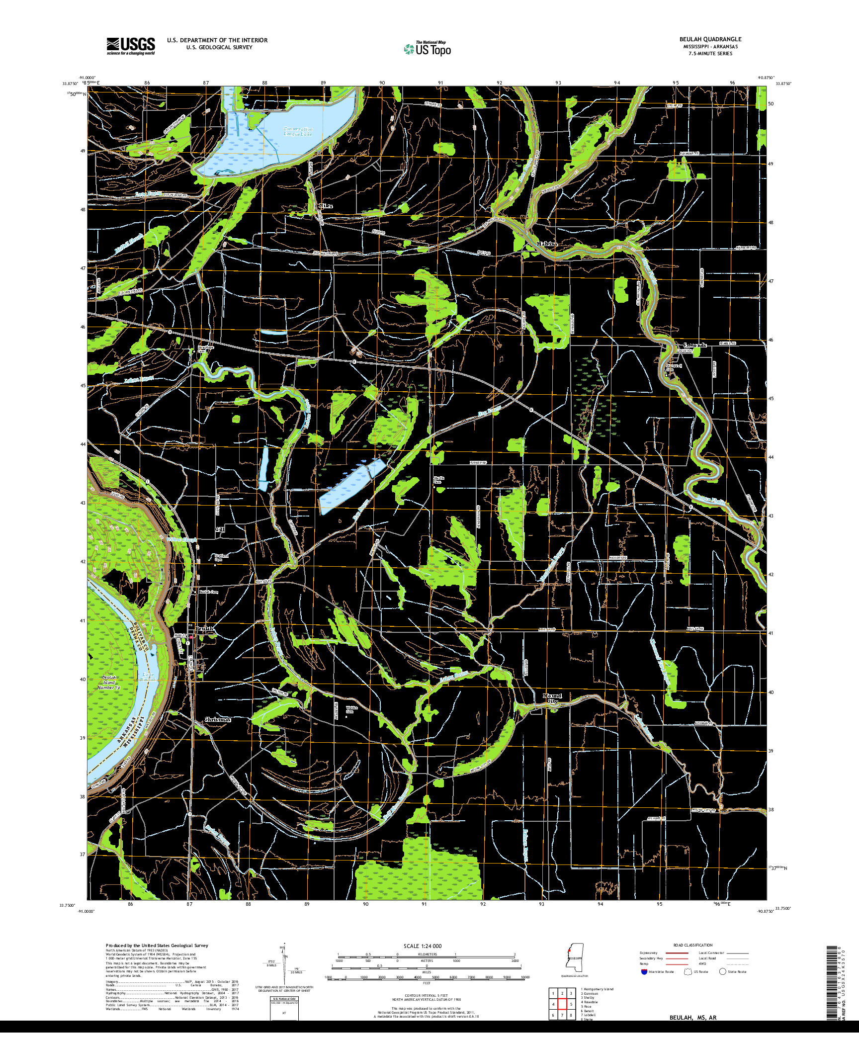 USGS US TOPO 7.5-MINUTE MAP FOR BEULAH, MS,AR 2018