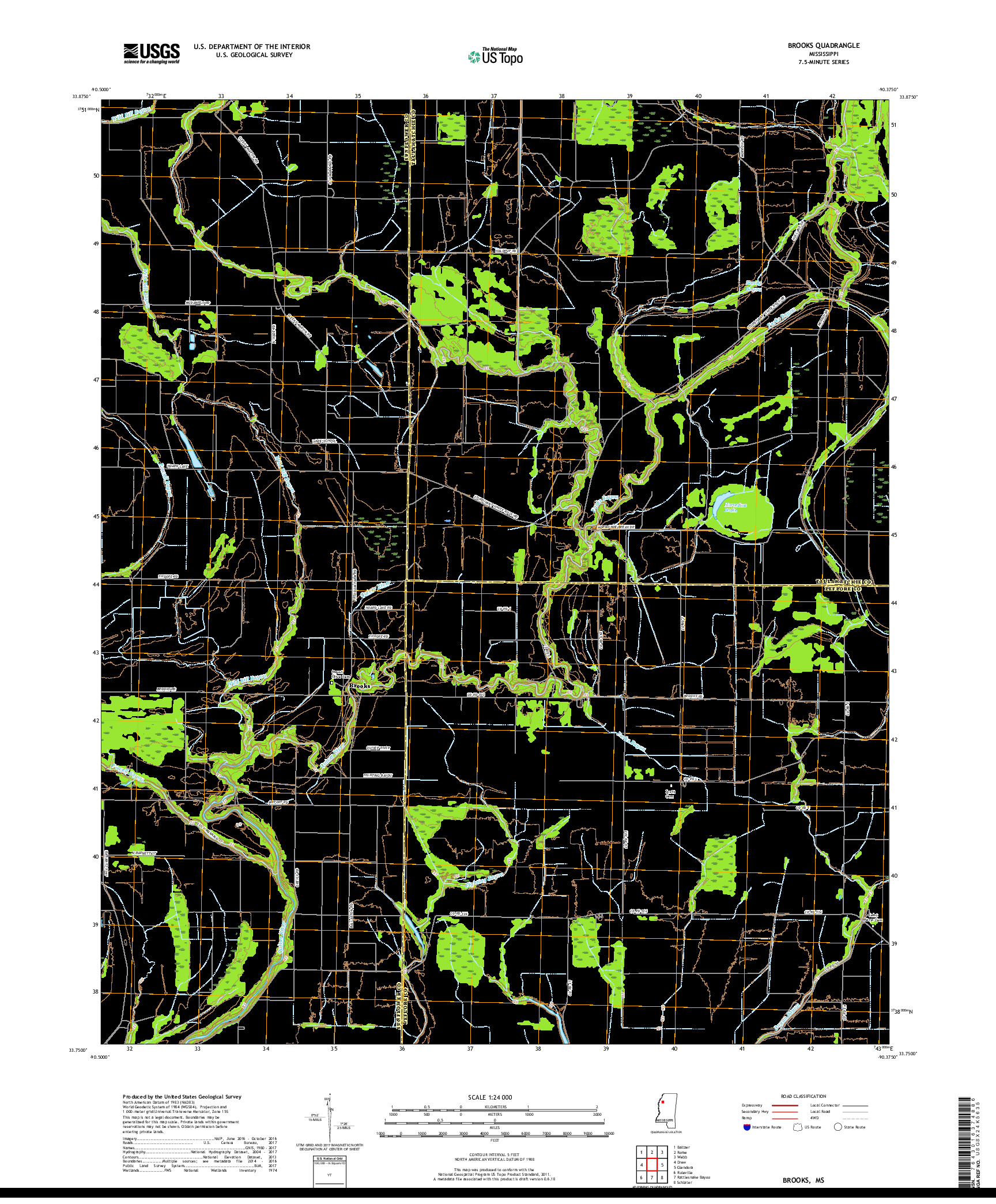 USGS US TOPO 7.5-MINUTE MAP FOR BROOKS, MS 2018