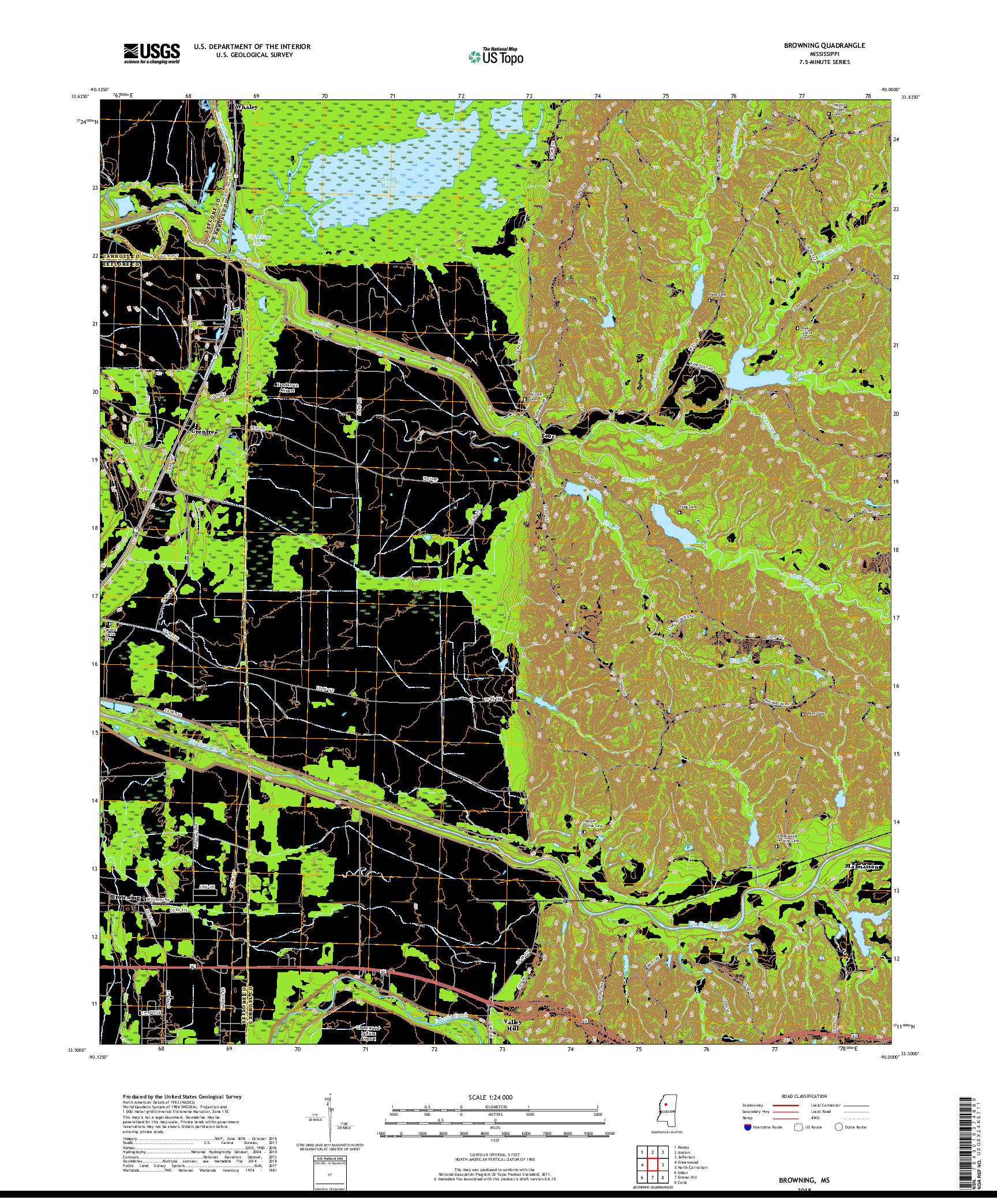 USGS US TOPO 7.5-MINUTE MAP FOR BROWNING, MS 2018