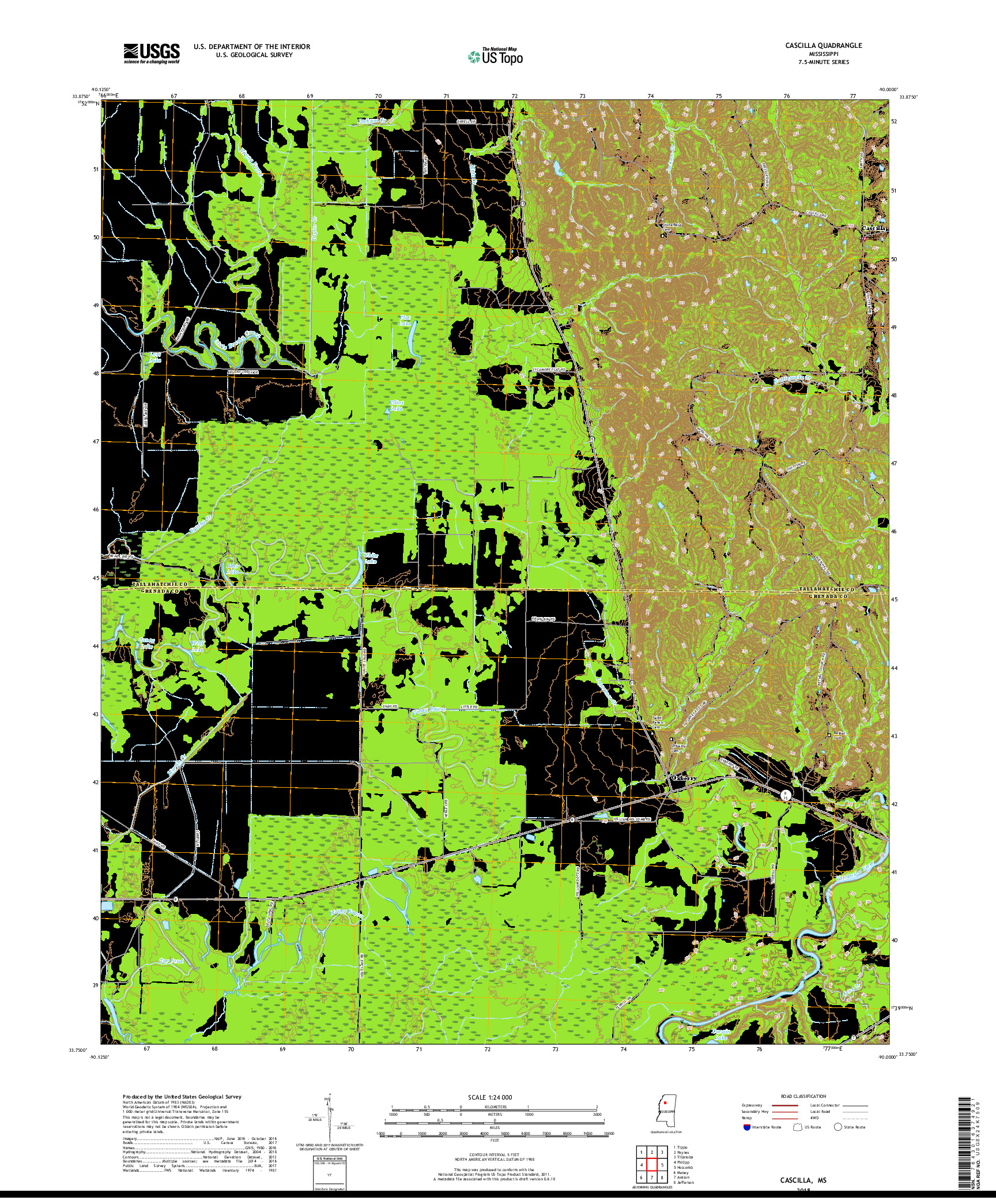 USGS US TOPO 7.5-MINUTE MAP FOR CASCILLA, MS 2018