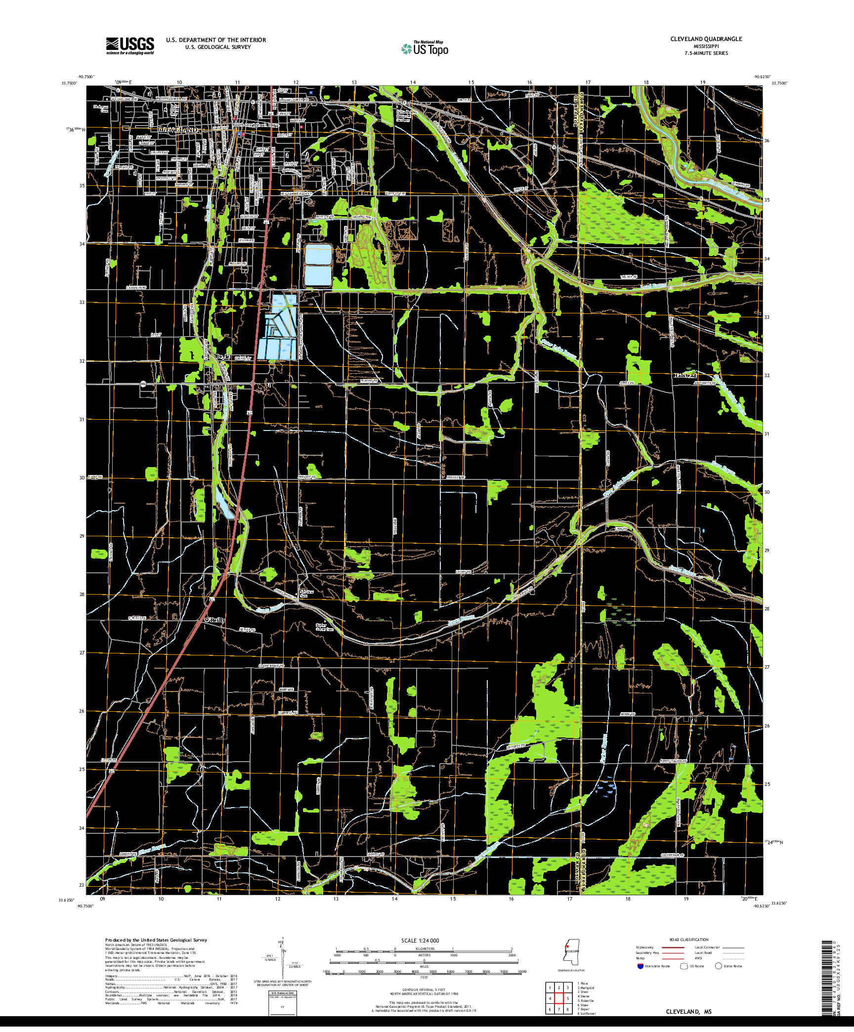 USGS US TOPO 7.5-MINUTE MAP FOR CLEVELAND, MS 2018