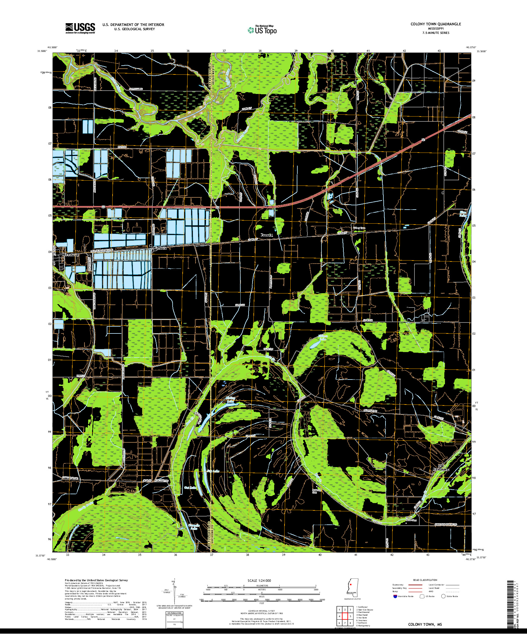 USGS US TOPO 7.5-MINUTE MAP FOR COLONY TOWN, MS 2018