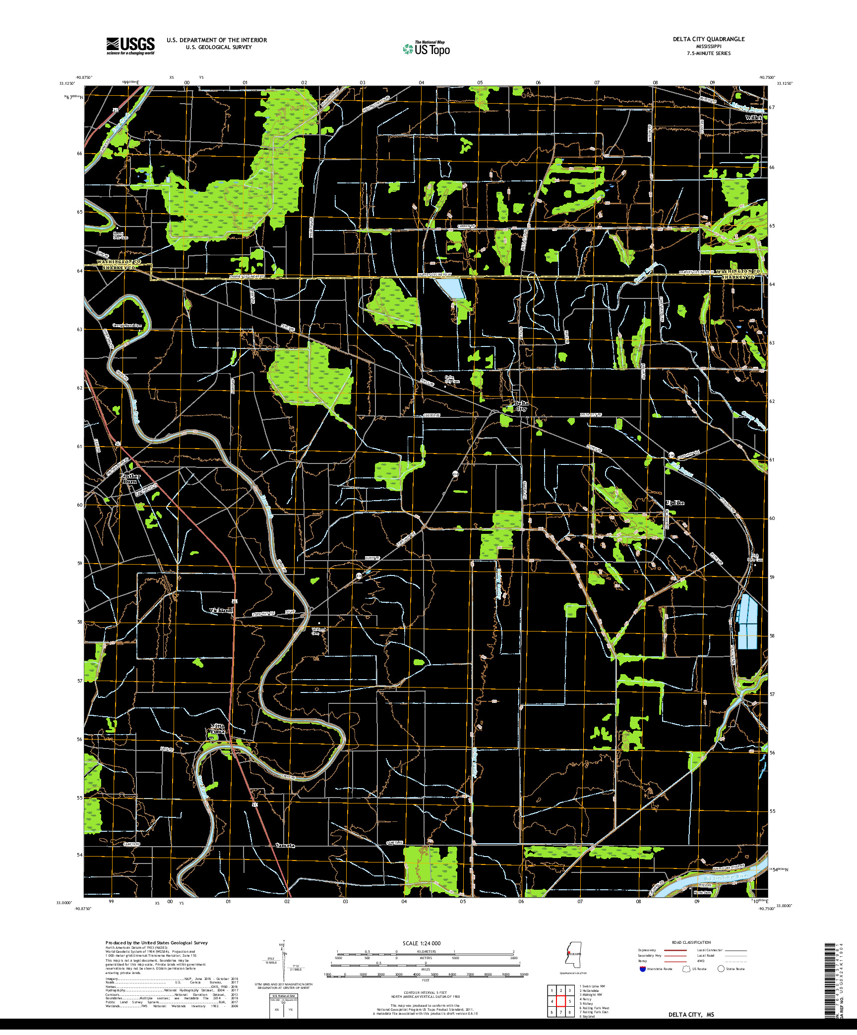 USGS US TOPO 7.5-MINUTE MAP FOR DELTA CITY, MS 2018