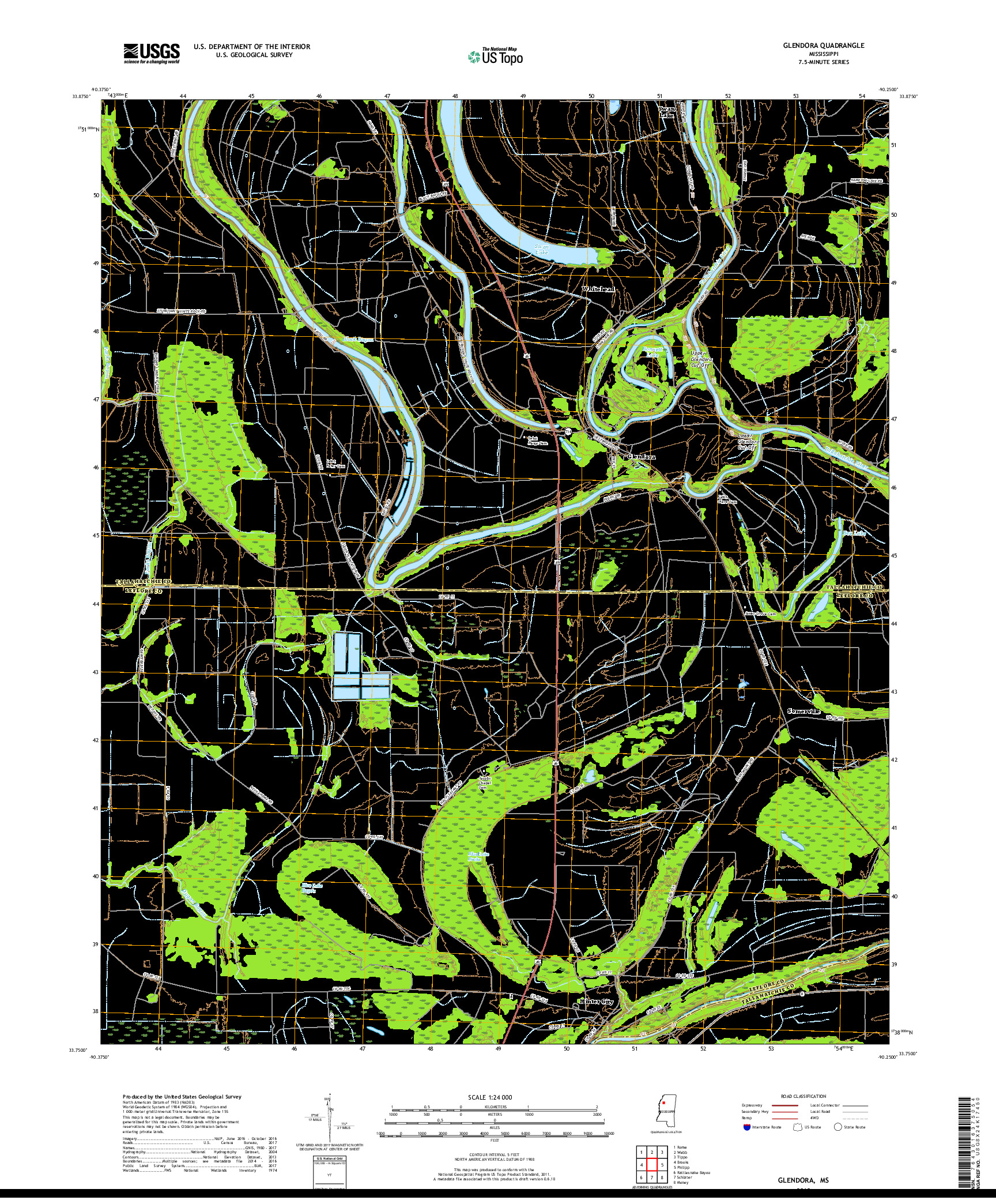 USGS US TOPO 7.5-MINUTE MAP FOR GLENDORA, MS 2018